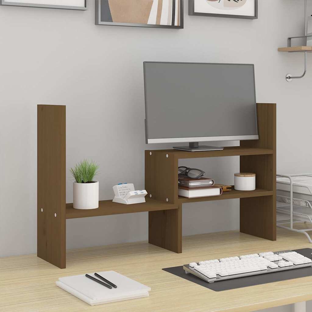 vidaXL Поставка за монитор меденокафява (39-72)x17x43 см бор масив