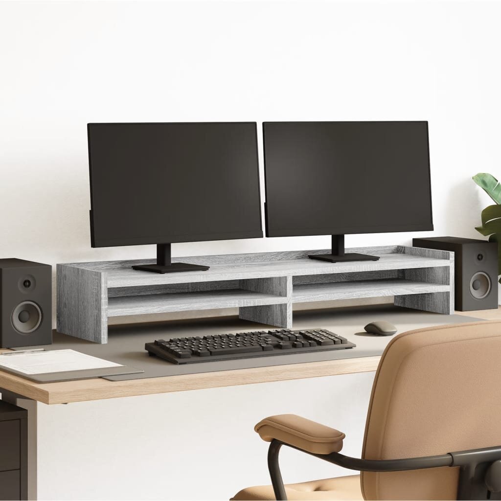 vidaXL Поставка за монитор сив сонома 100x24x16 см инженерно дърво