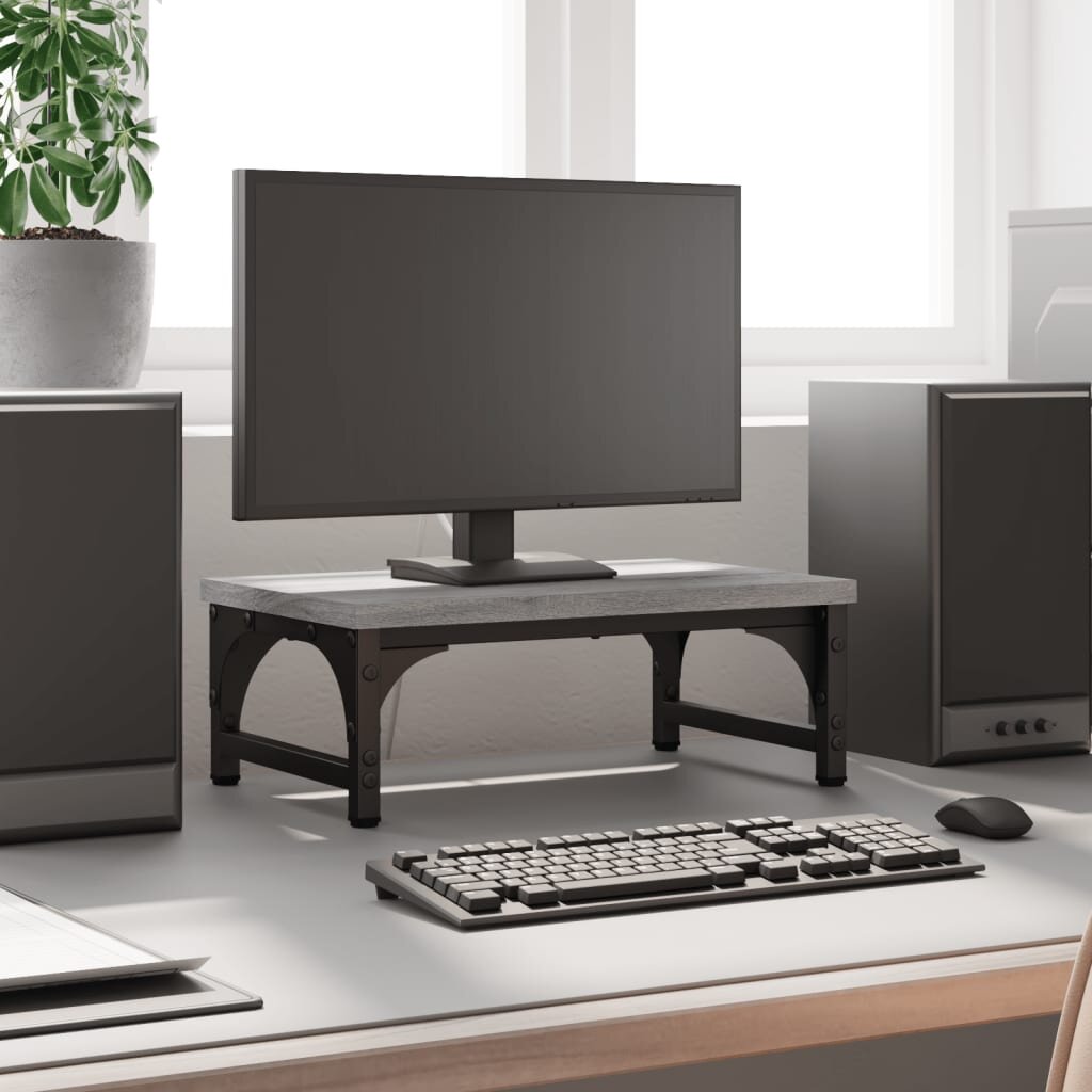 vidaXL Поставка за монитор сив сонома 37x23x14 см инженерно дърво