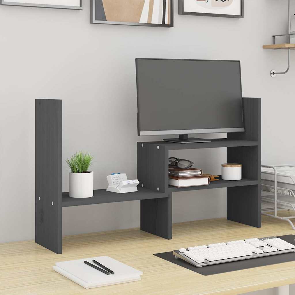 vidaXL Поставка за монитор сива (39-72)x17x43 см бор масив