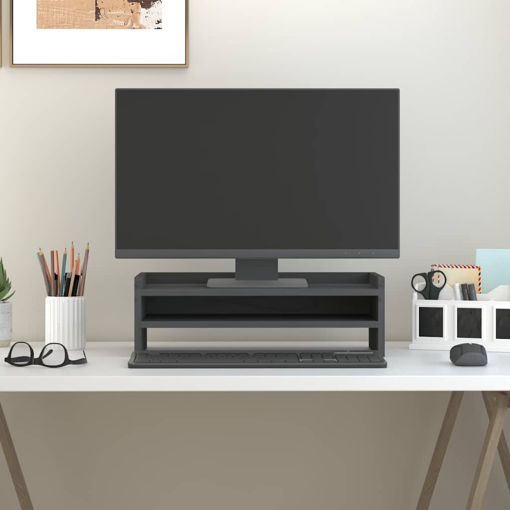 vidaXL Поставка за монитор сива 50x24x16 см бор масив