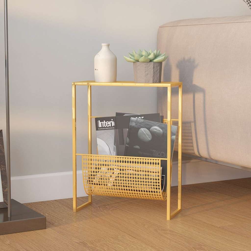 vidaXL Поставка за списания златиста 35x15x45 см стомана