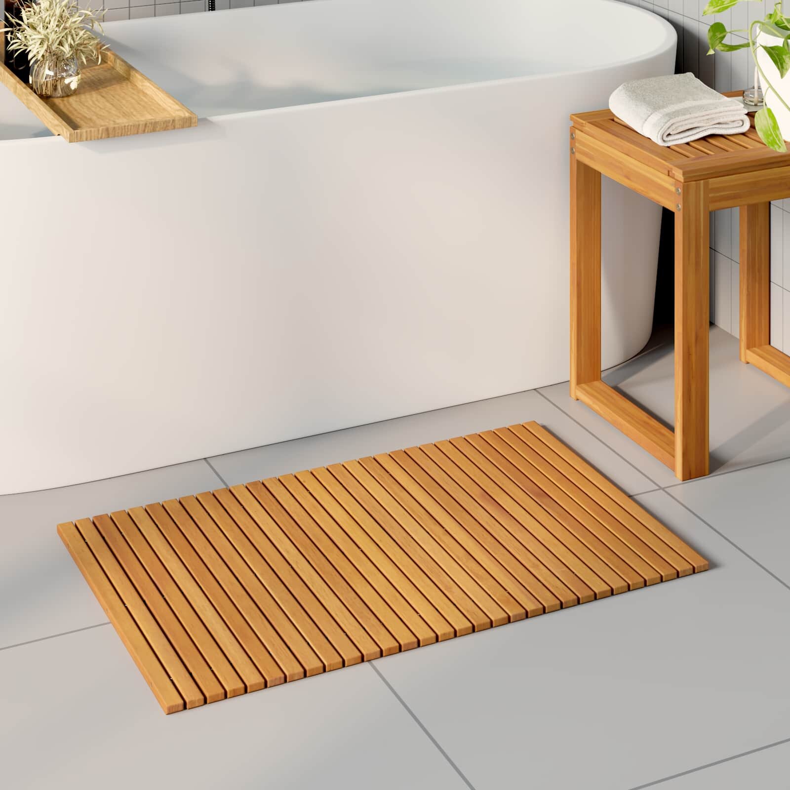 vidaXL Постелка за баня Кафяво 80 x 50 cm Солидно акациево дърво