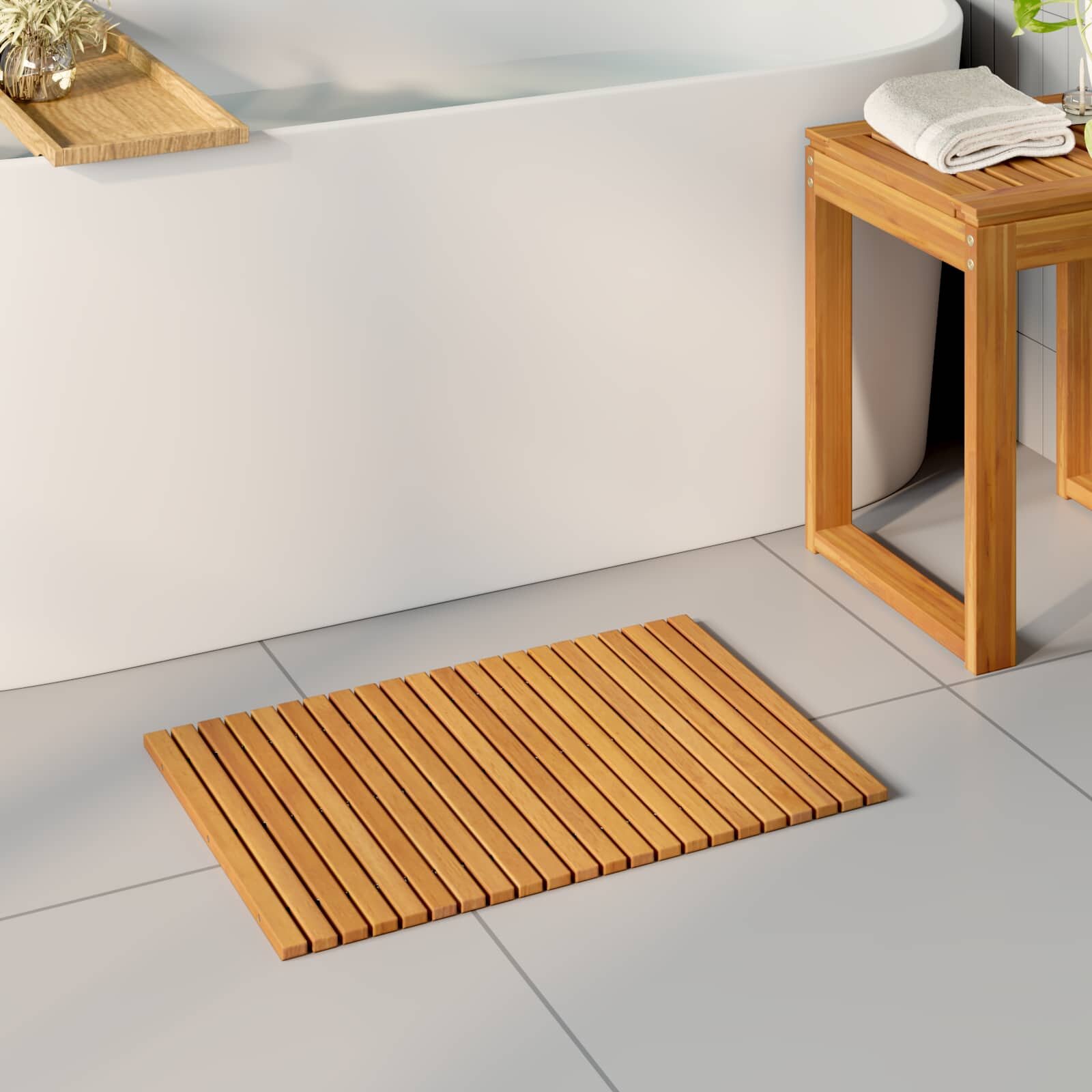 vidaXL Постелка за баня Натурално 60 x 40 cm Солидно акациево дърво