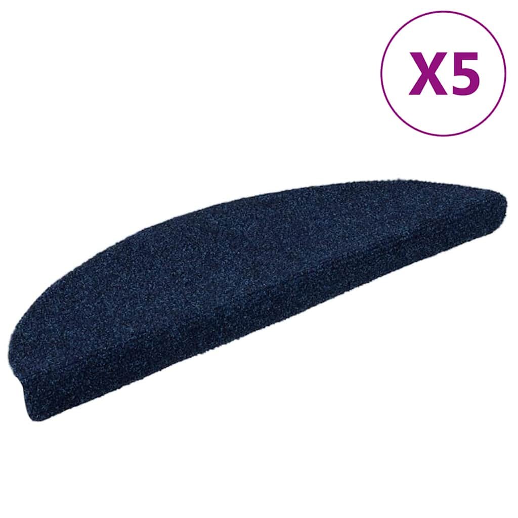 vidaXL Постелки за стълби самозалепващи се 5 бр. 56x17x3 см тъмносини полукръгли