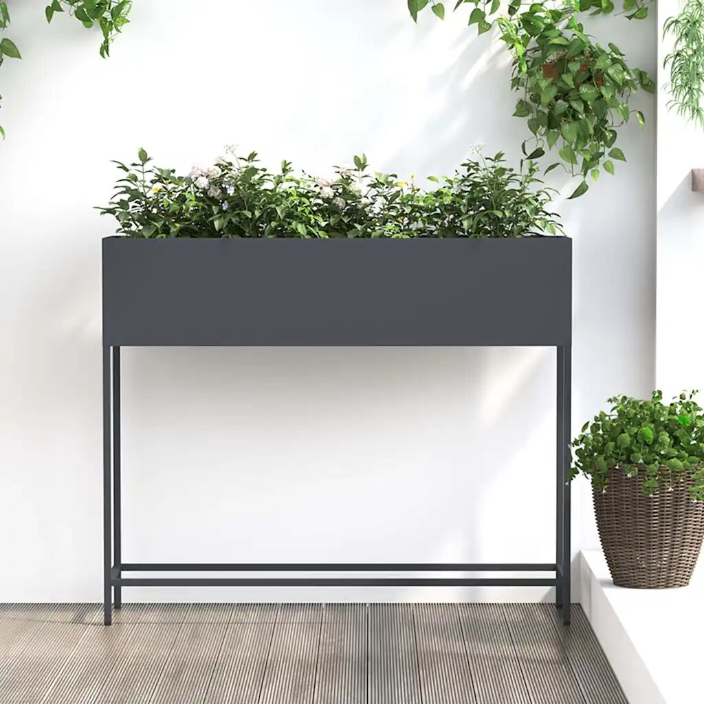 vidaXL Повдигната градинска саксия Антрацит 100 x 26 x 82 см Стомана