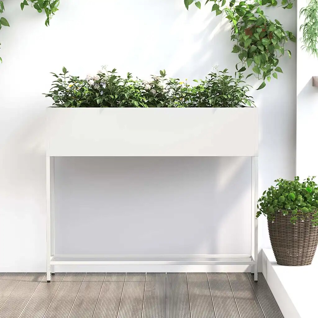vidaXL Повдигната градинска саксия Бяло 100 x 26 x 82 см Стомана