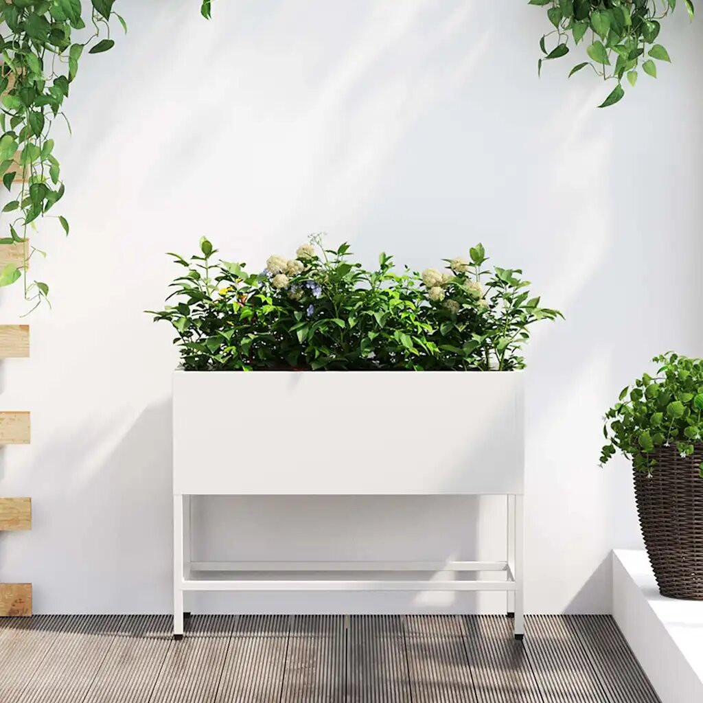 vidaXL Повдигната градинска саксия Бяло 60 x 26 x 48 см Стомана