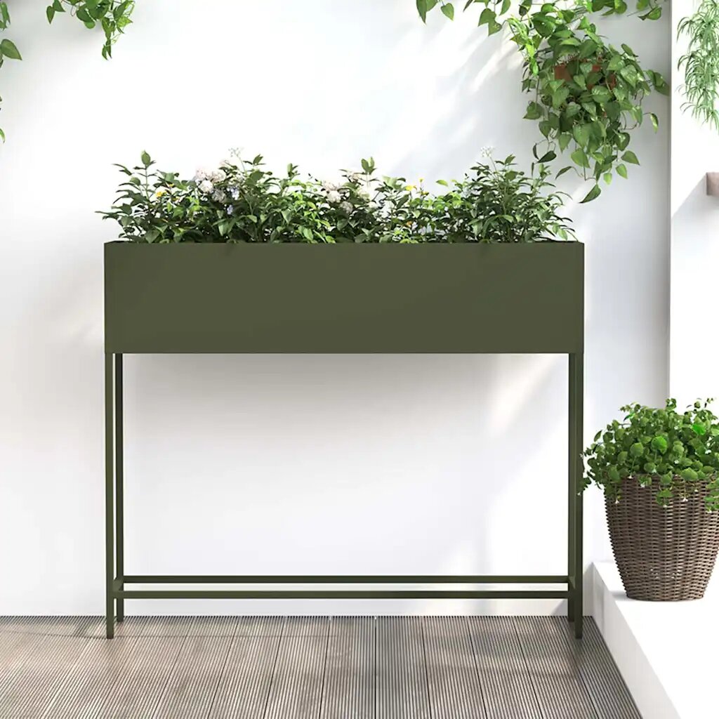 vidaXL Повдигната градинска саксия Маслиненозелен 100 x 26 x 82 см