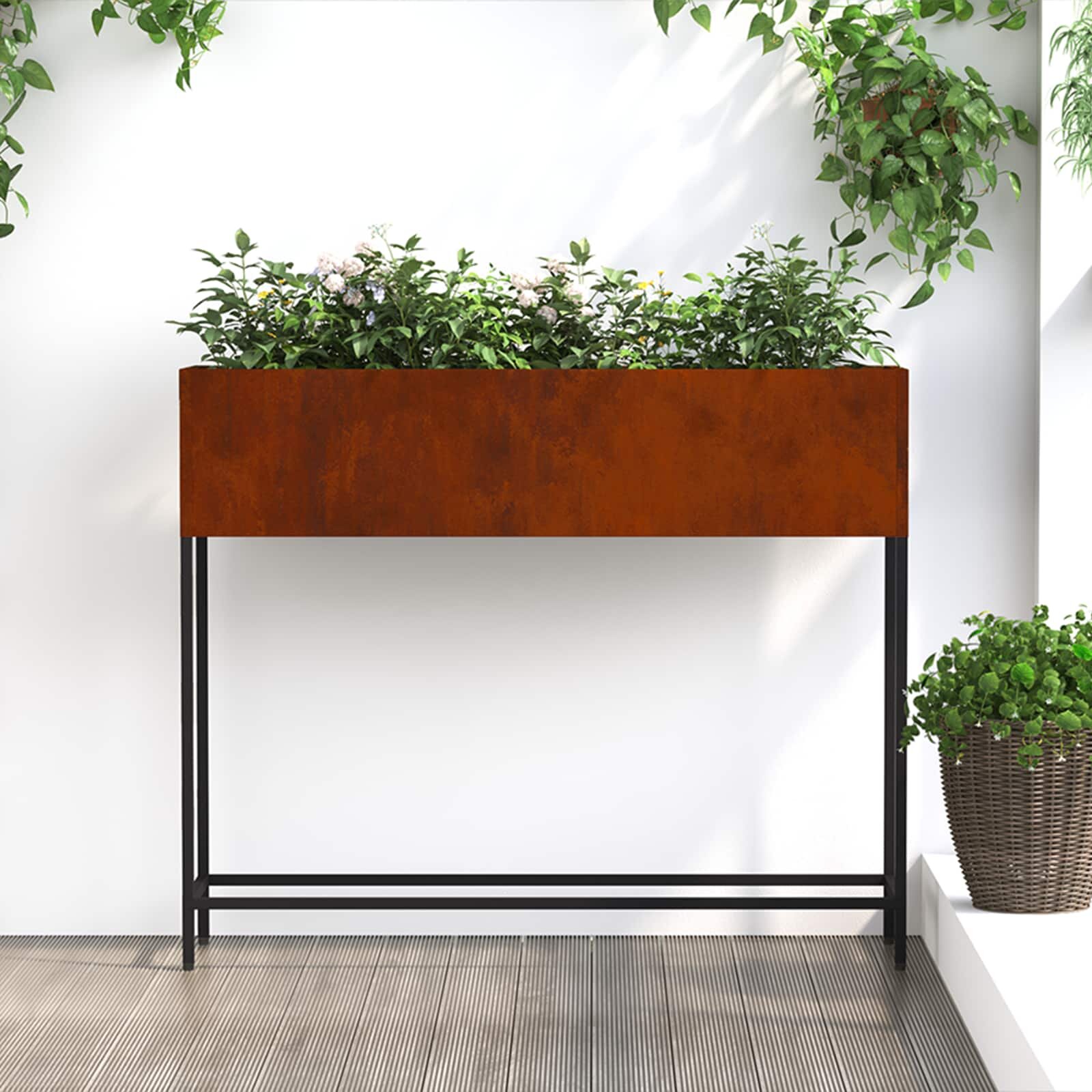 vidaXL Повдигната градинска саксия Ръждясало 100 x 26 x 82 см