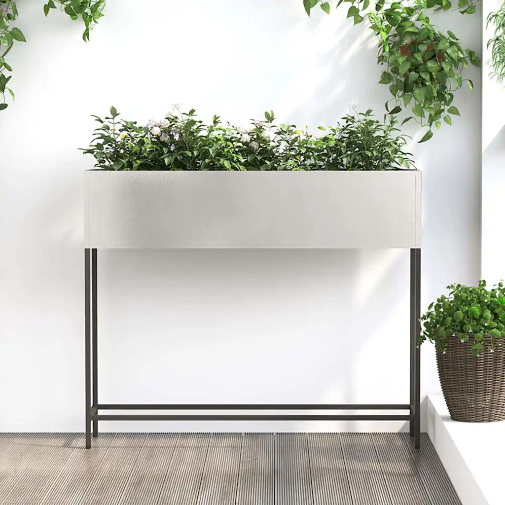 vidaXL Повдигната градинска саксия Сребрист 100 x 26 x 82 см