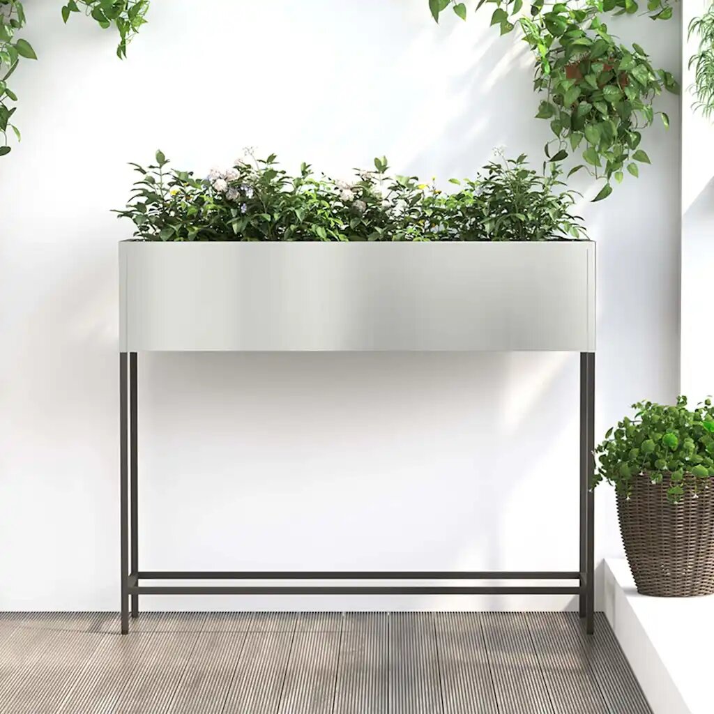vidaXL Повдигната градинска саксия Сребрист 100 x 26 x 82 см