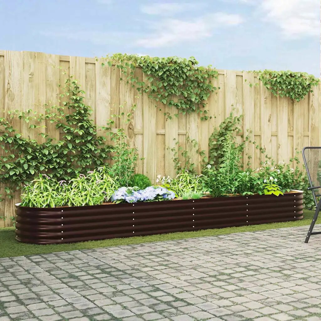 vidaXL Повдигнато легло Кафяво 400 x 80 x 44 cm Стомана