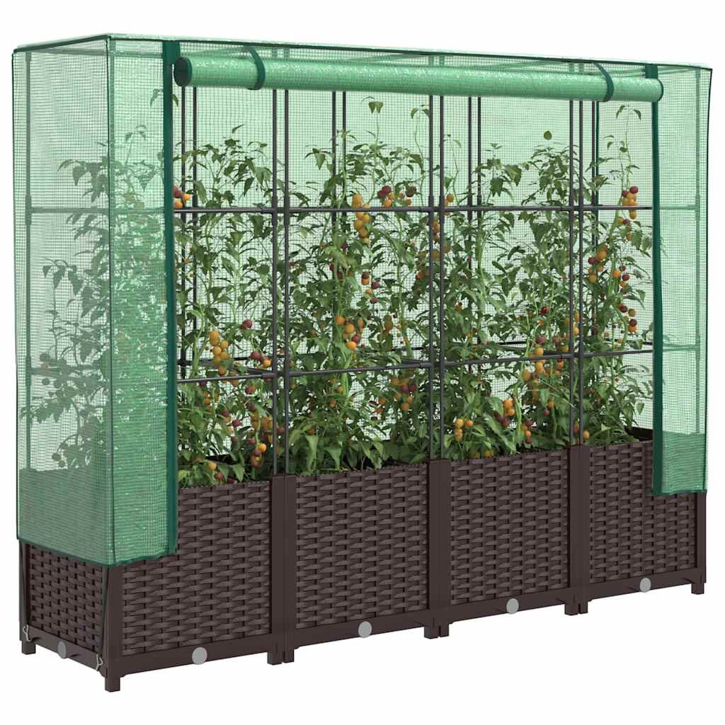vidaXL Повдигнато легло с оранжерия калъф ратанов вид 160x40x138 см
