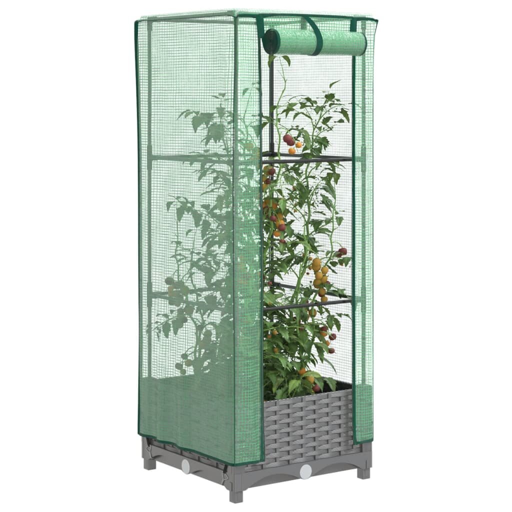 vidaXL Повдигнато легло с оранжерия калъф ратанов вид 40x40x123 см