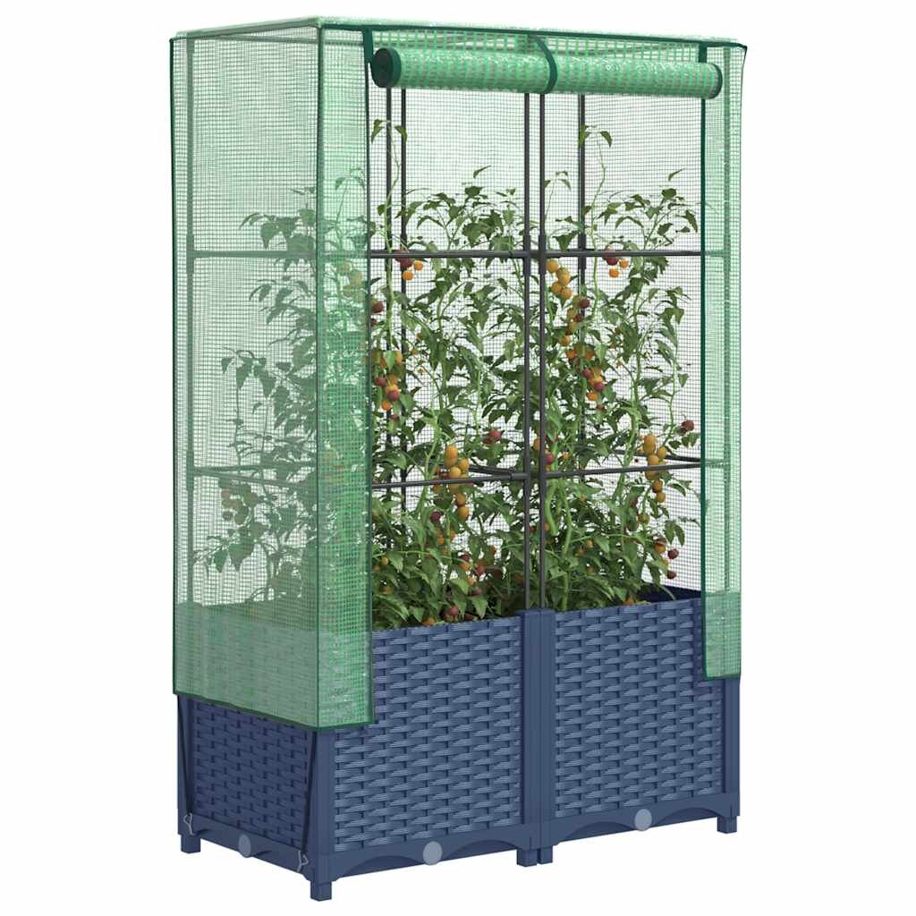 vidaXL Повдигнато легло с оранжерия калъф ратанов вид 80x40x138 см