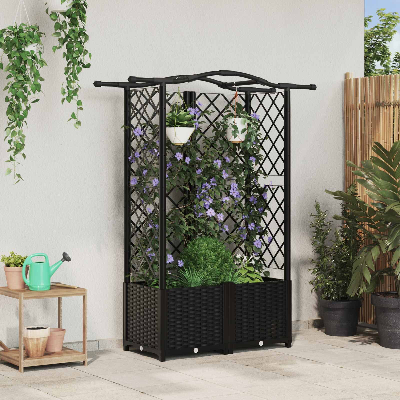 vidaXL Повдигнато легло с решетка и покривка Черно 122 x 40 x 138 см