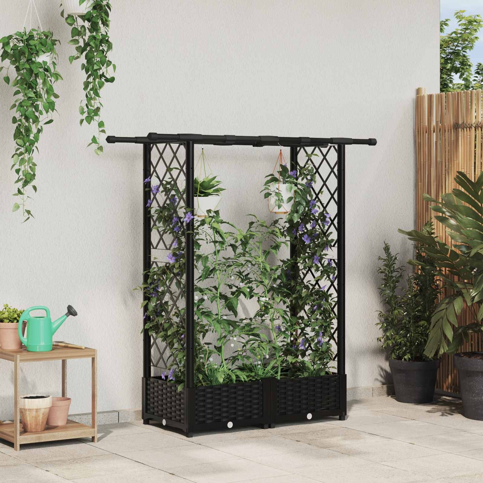 vidaXL Повдигнато легло с решетка и покривка Черно 1225 x 40 x 121 см