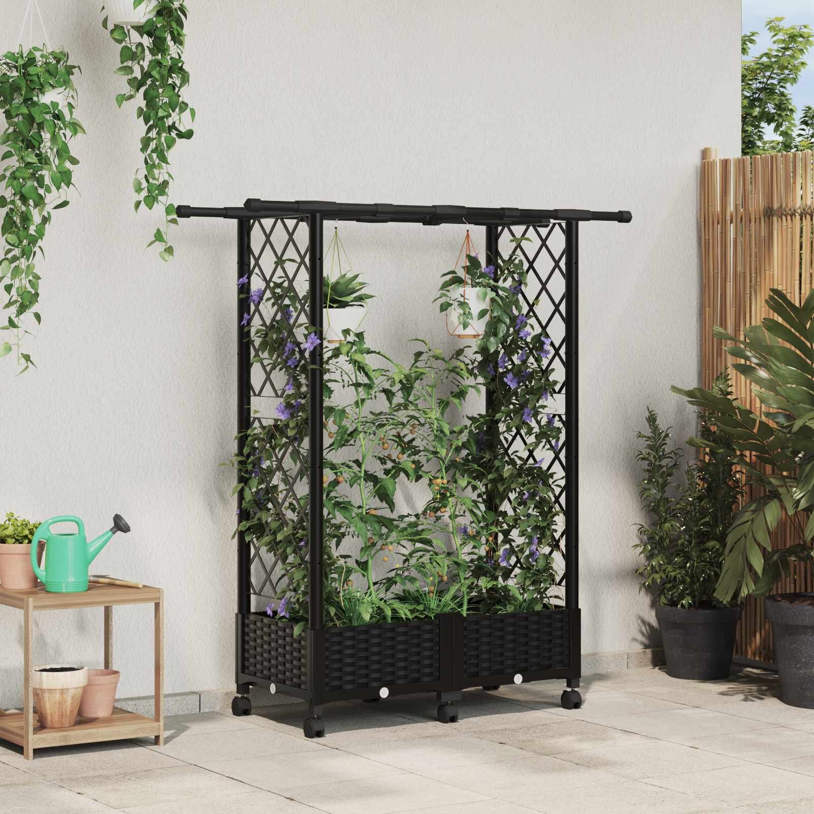 vidaXL Повдигнато легло с решетка и покривка Черно 1225 x 40 x 127 см
