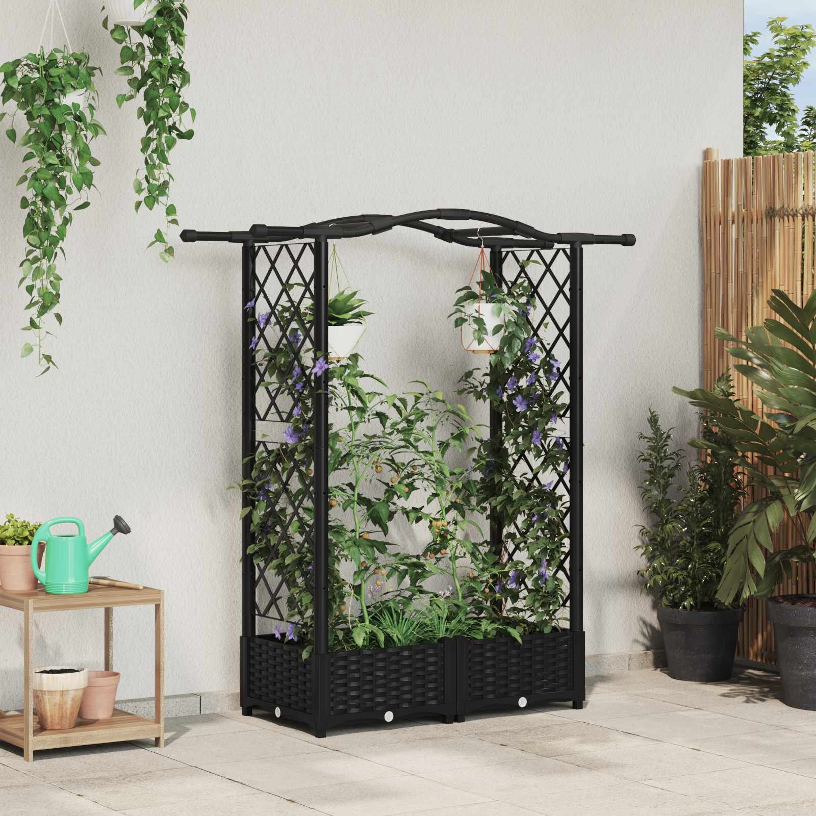 vidaXL Повдигнато легло с решетка и покривка Черно 124 x 40 x 123 см