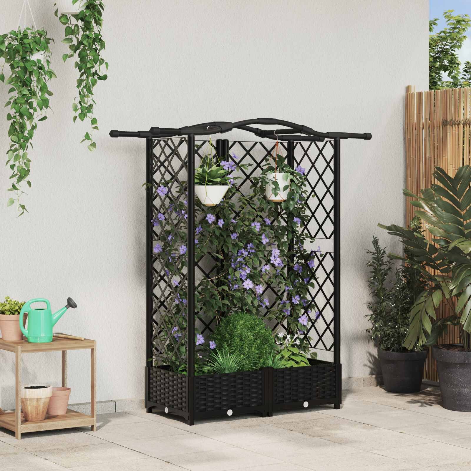 vidaXL Повдигнато легло с решетка и покривка Черно 124 x 40 x 123 см