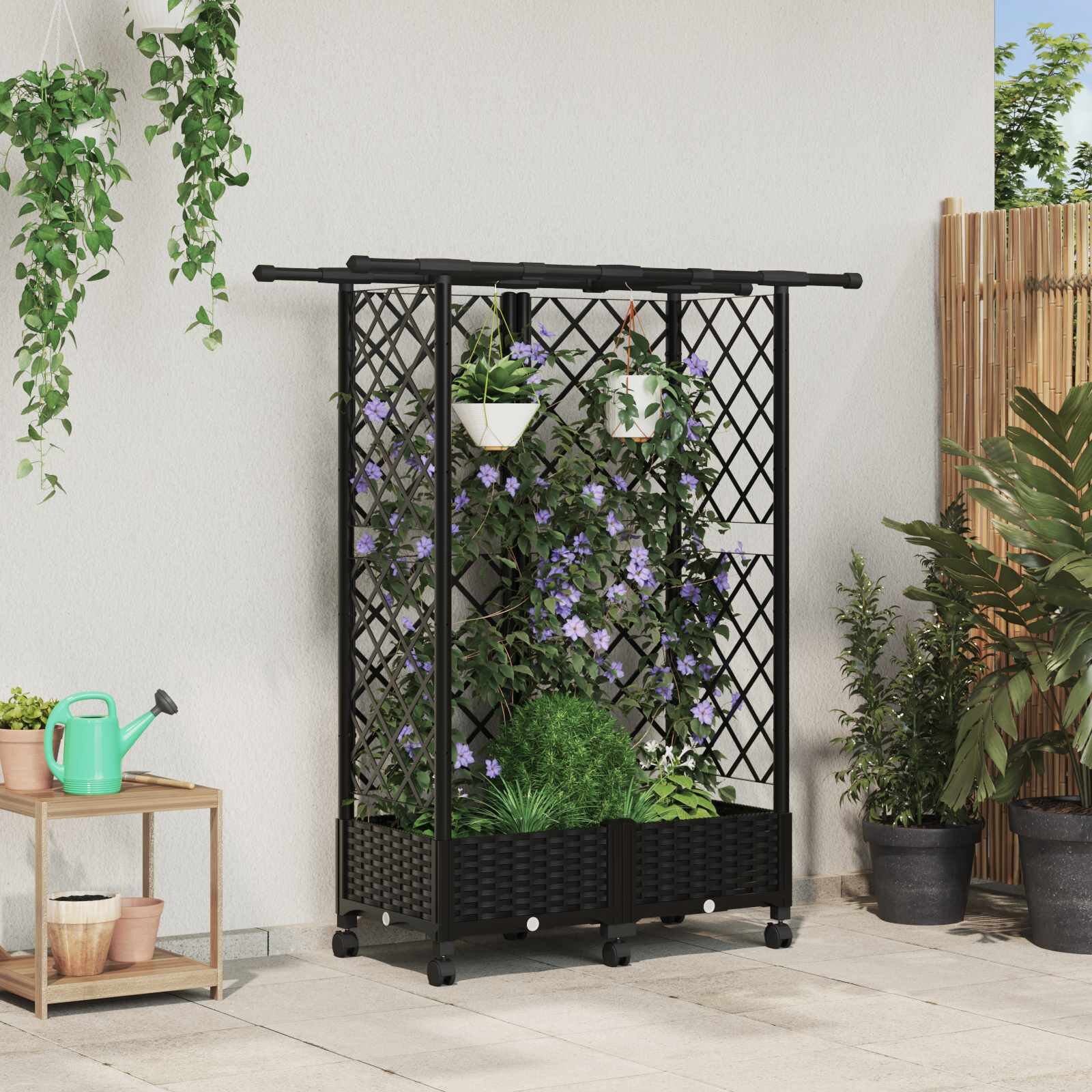 vidaXL Повдигнато легло с решетка и покривка Черно 124 x 40 x 127 см