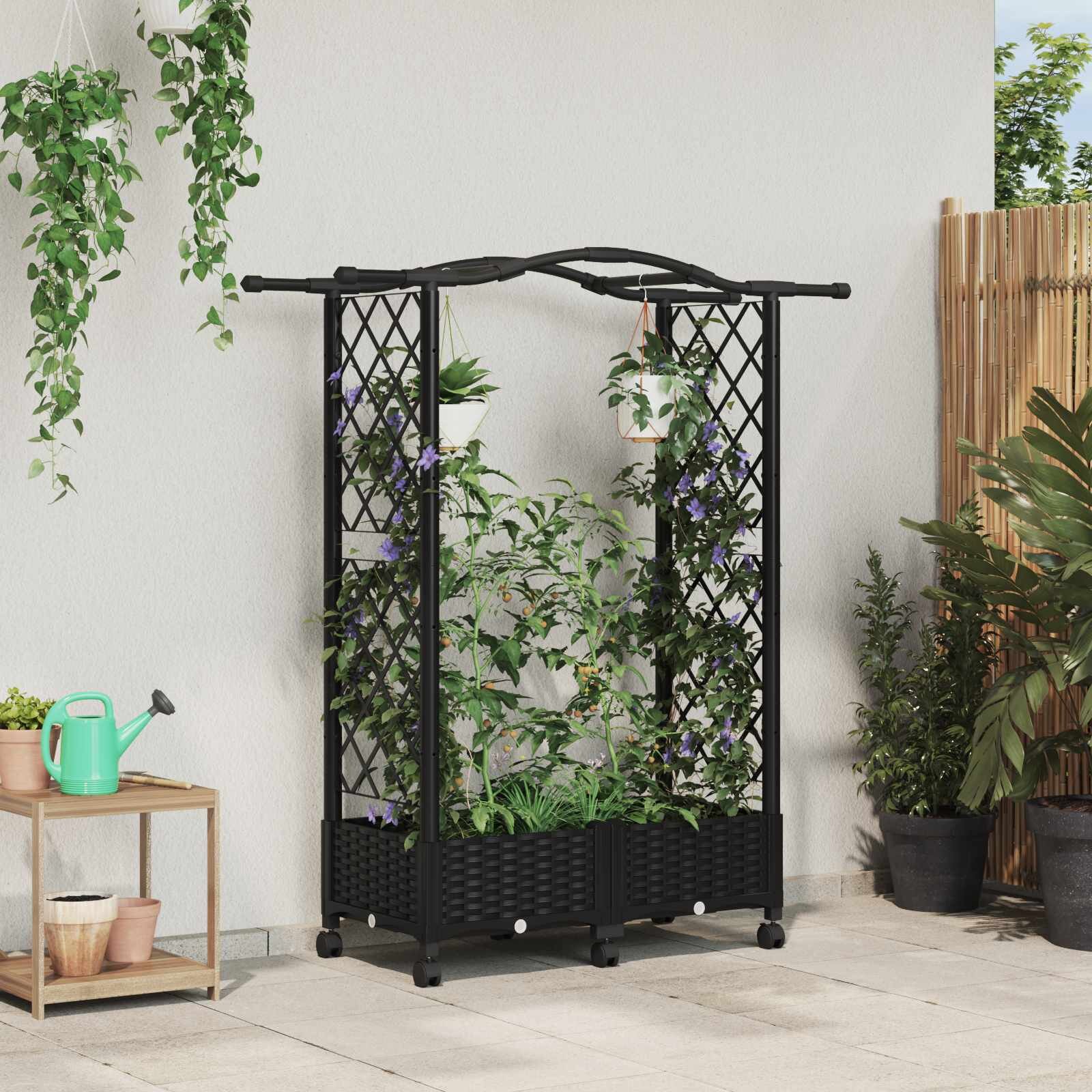 vidaXL Повдигнато легло с решетка и покривка Черно 124 x 40 x 129 см