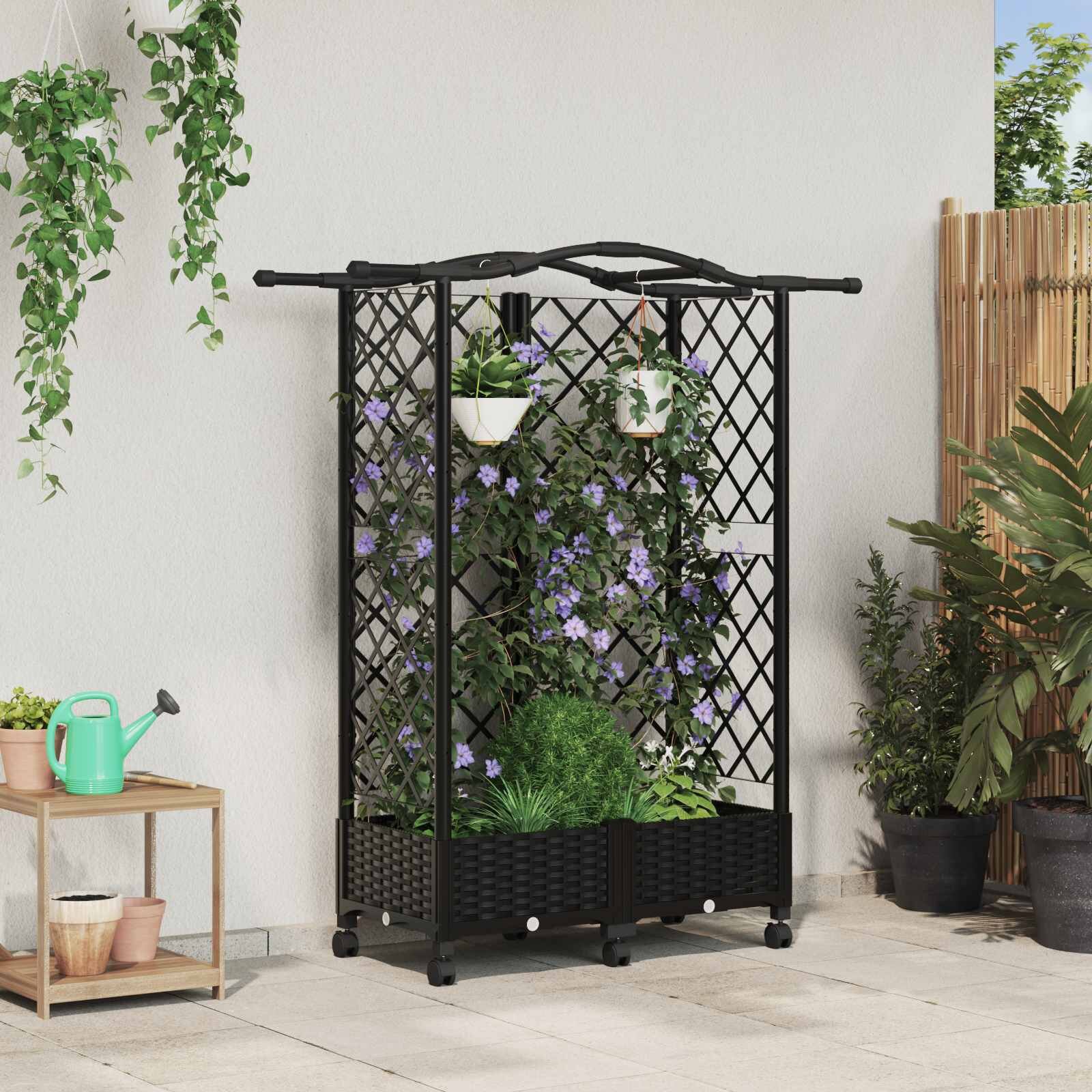 vidaXL Повдигнато легло с решетка и покривка Черно 124 x 40 x 129 см