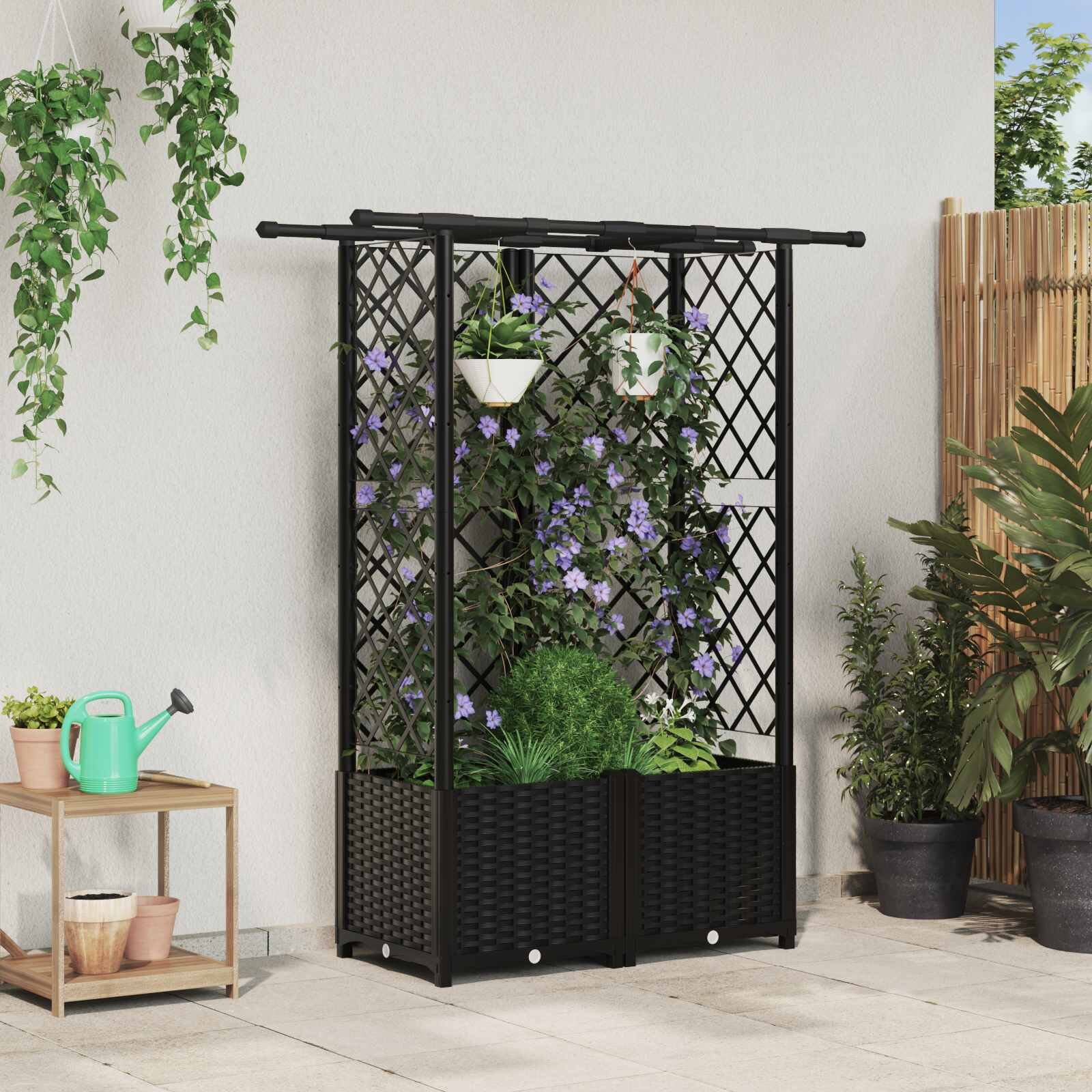 vidaXL Повдигнато легло с решетка и покривка Черно 124 x 40 x 136 см