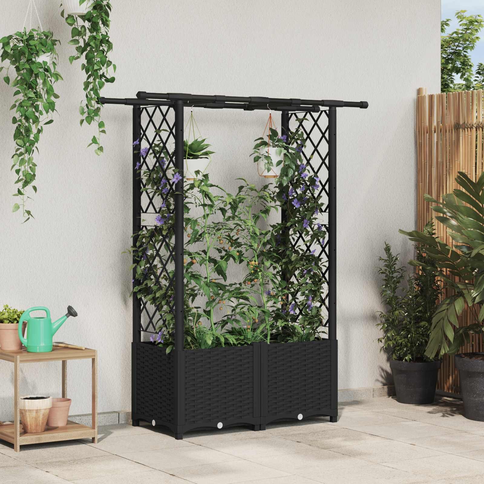 vidaXL Повдигнато легло с решетка и покривка Черно 1245 x 40 x 136 см