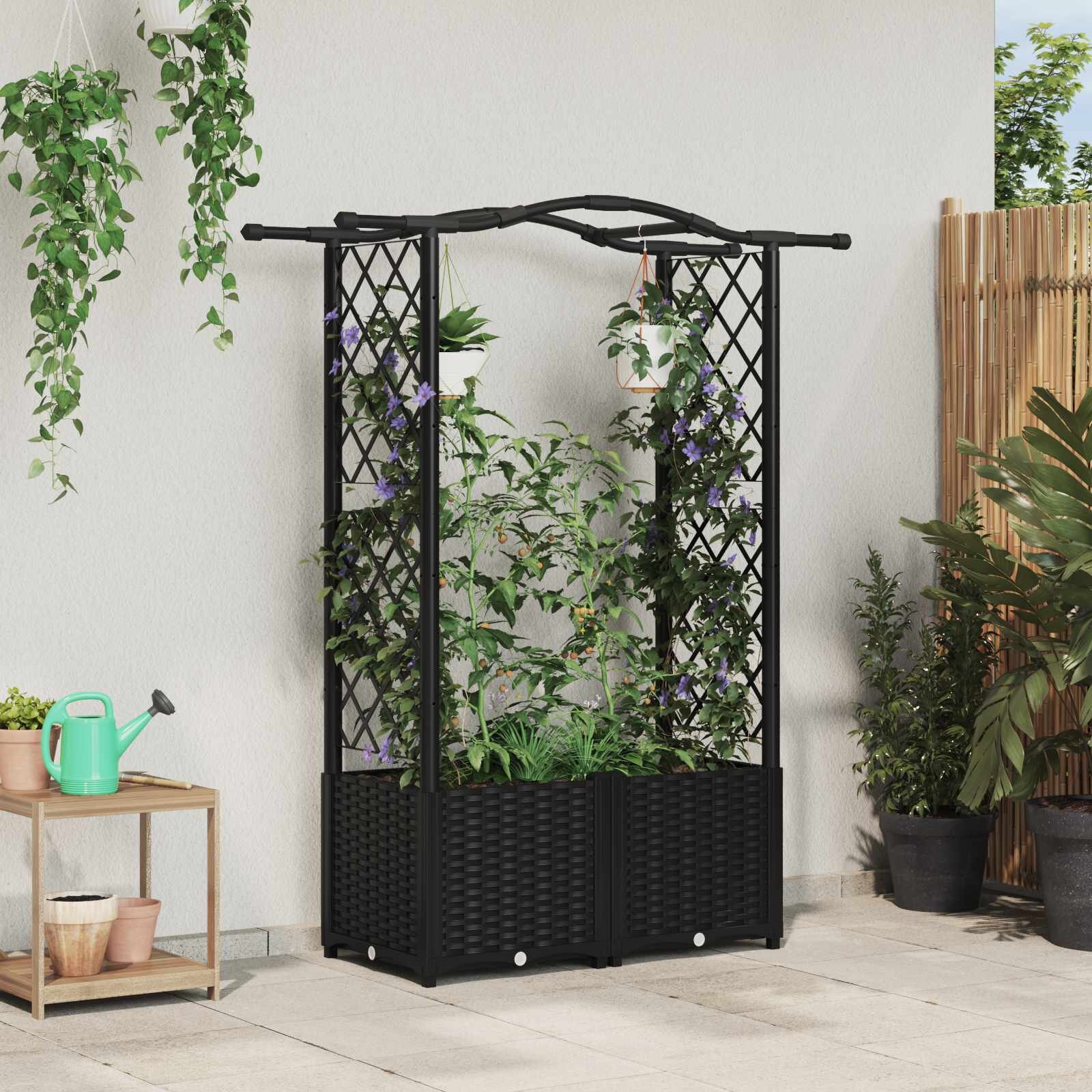 vidaXL Повдигнато легло с решетка и покривка Черно 125 x 40 x 138 см