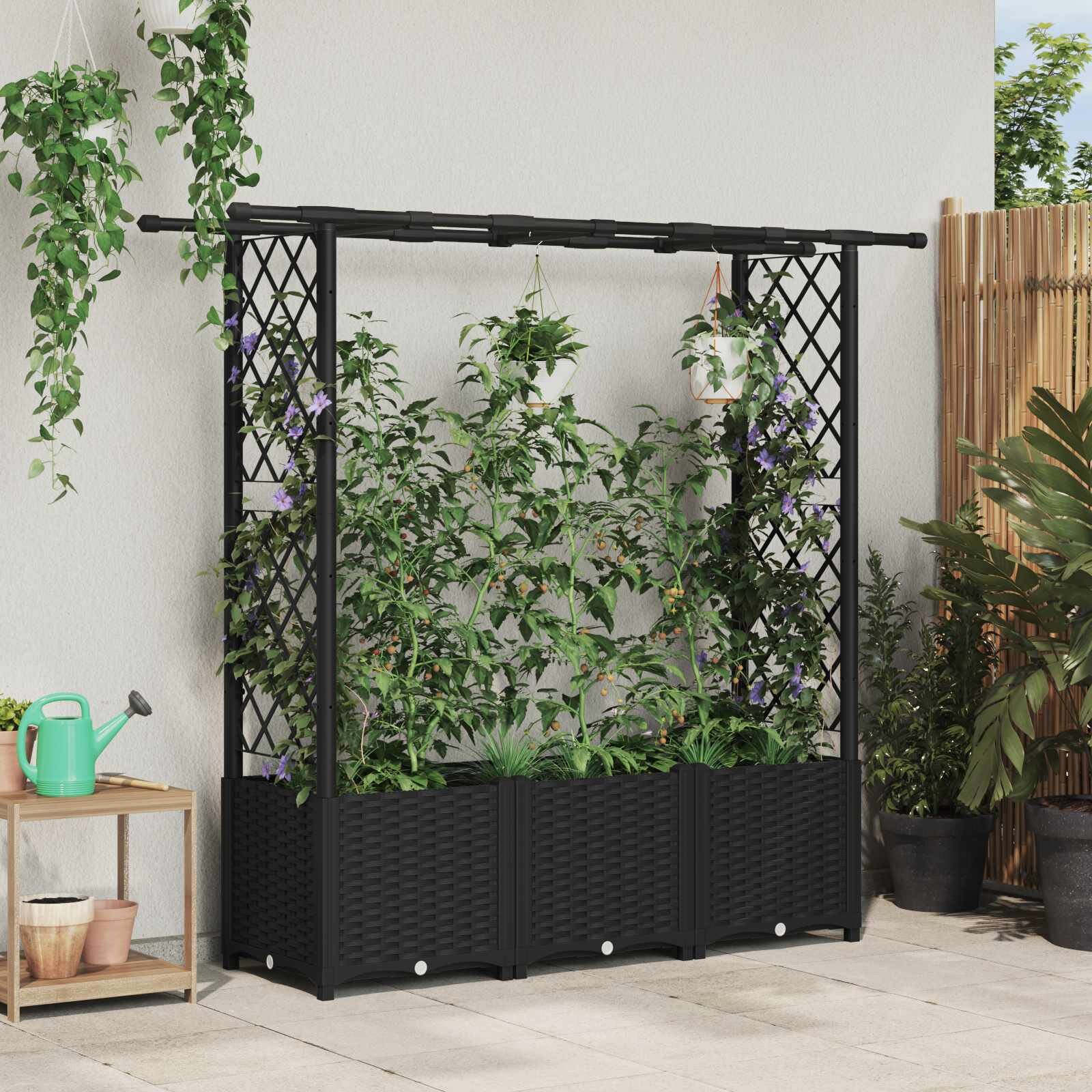 vidaXL Повдигнато легло с решетка и покривка Черно 1625 x 40 x 136 см