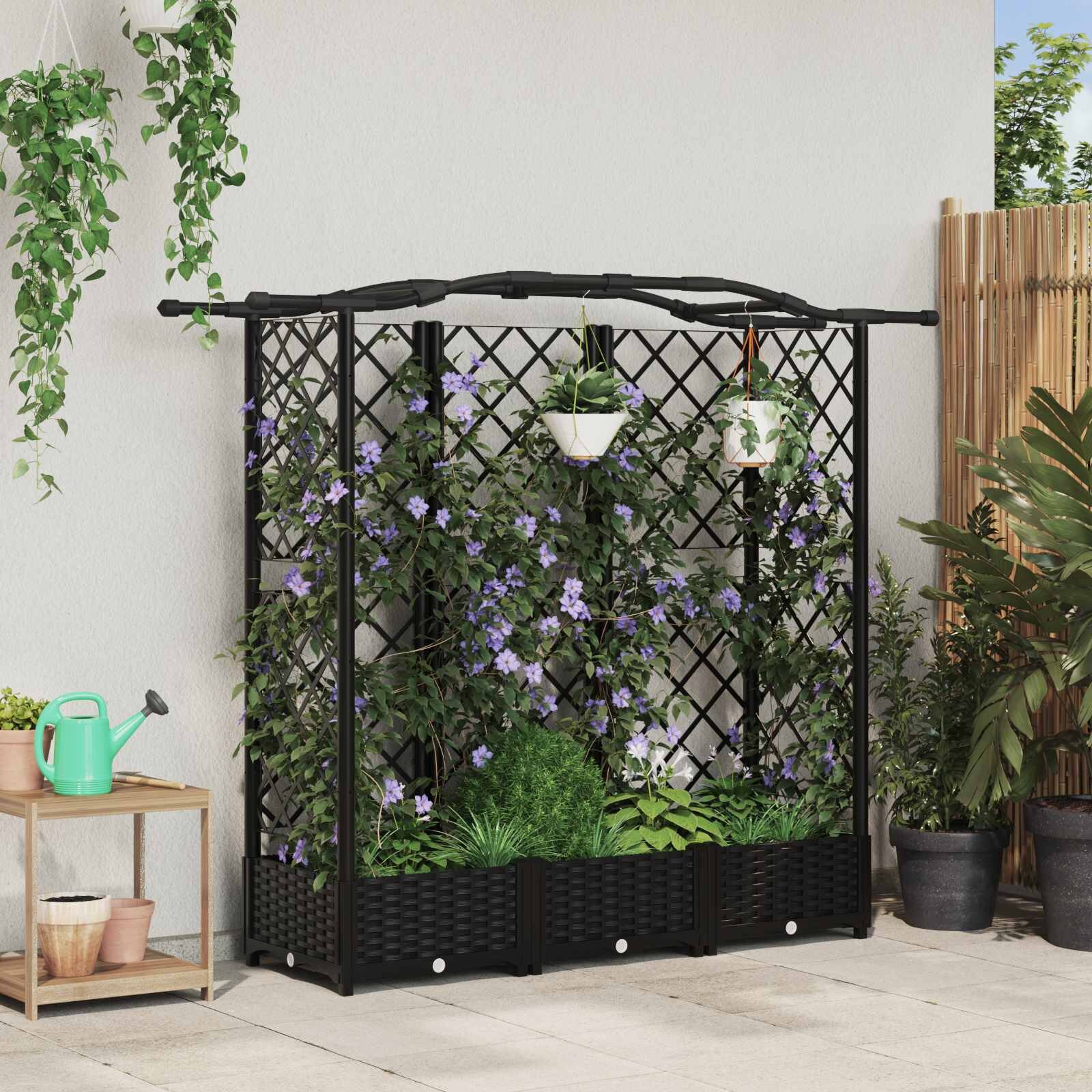 vidaXL Повдигнато легло с решетка и покривка Черно 163 x 40 x 123 см