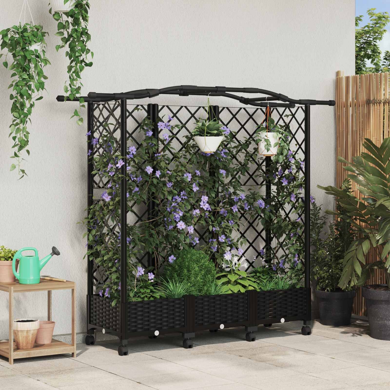 vidaXL Повдигнато легло с решетка и покривка Черно 163 x 40 x 129 см