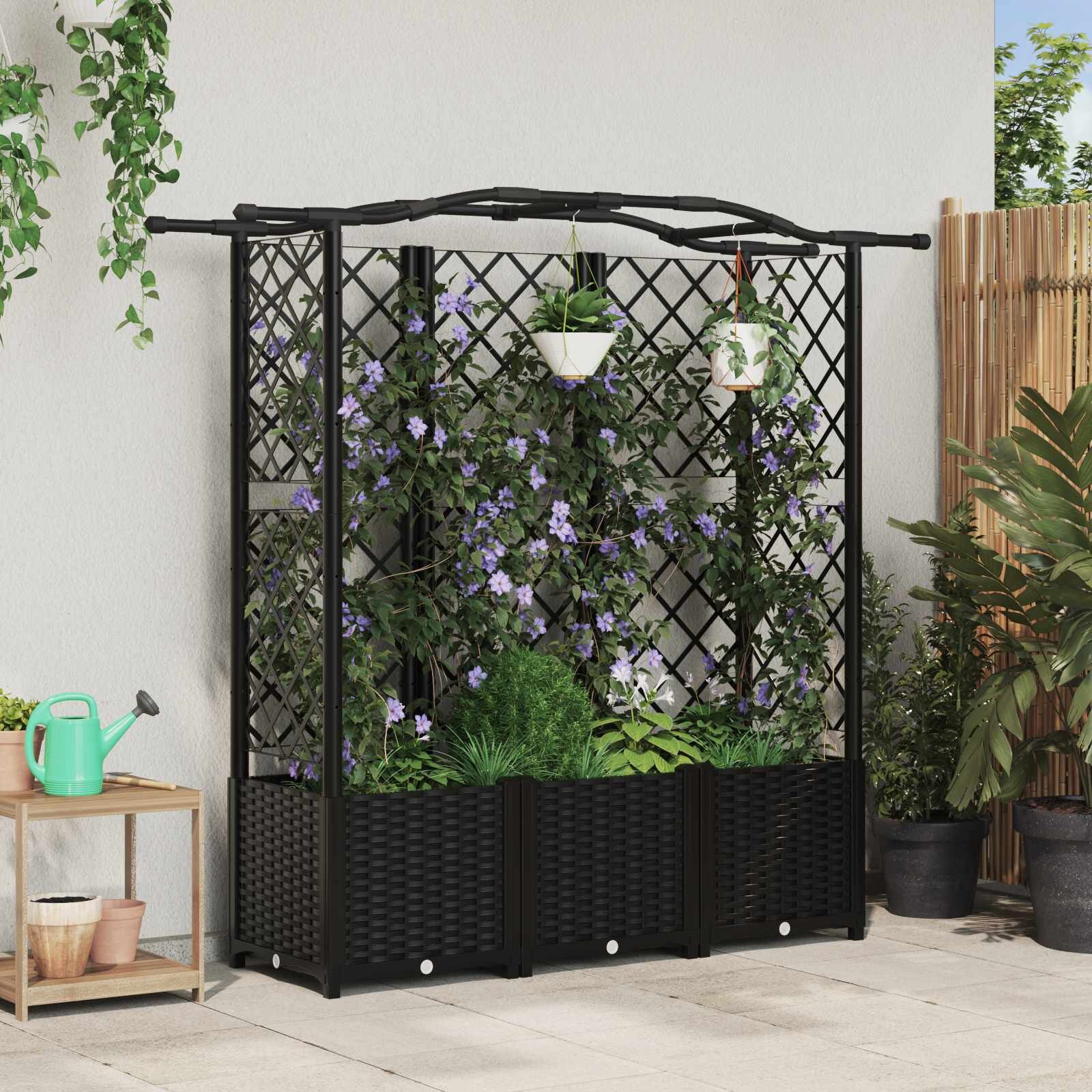 vidaXL Повдигнато легло с решетка и покривка Черно 163 x 40 x 138 см