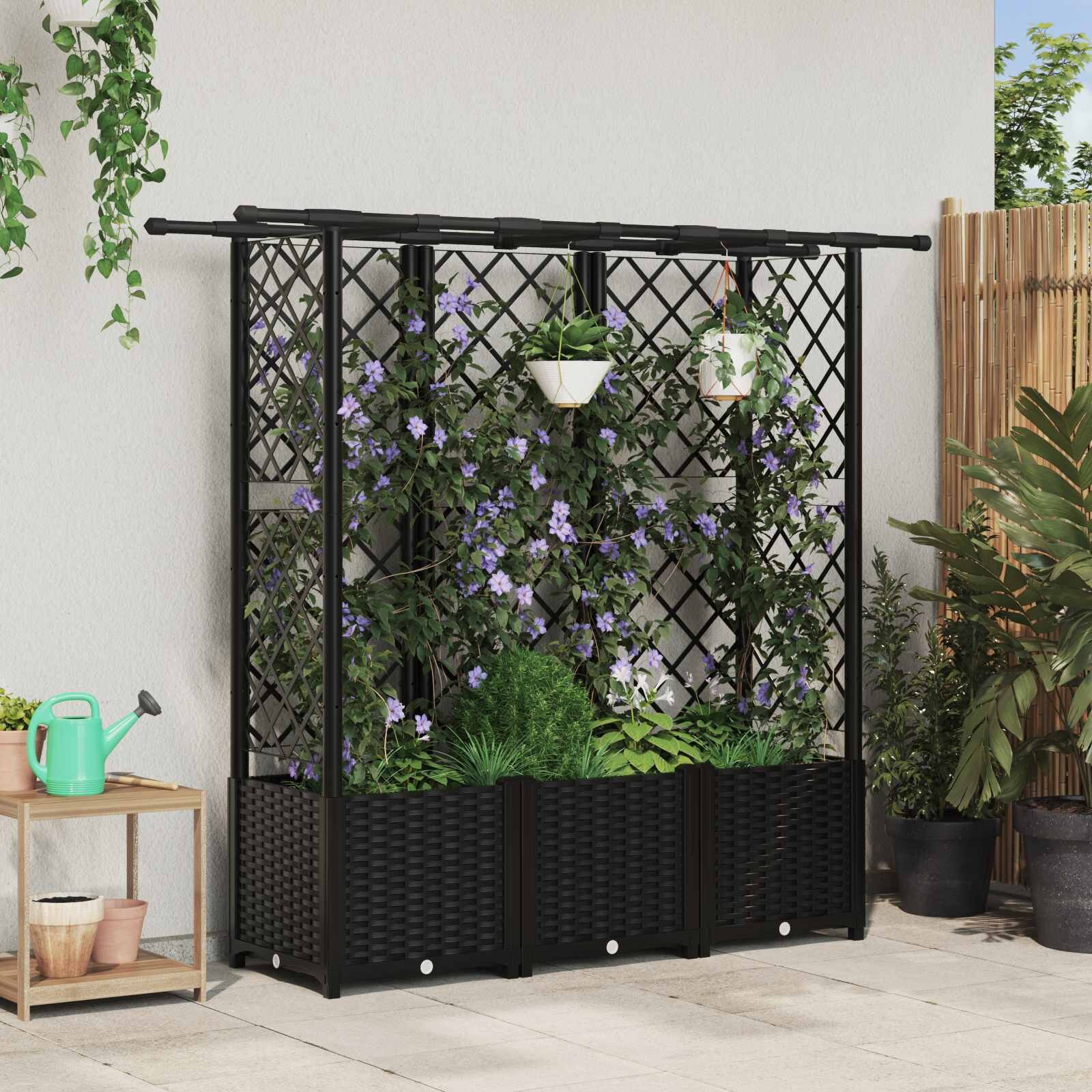 vidaXL Повдигнато легло с решетка и покривка Черно 1635 x 40 x 136 см