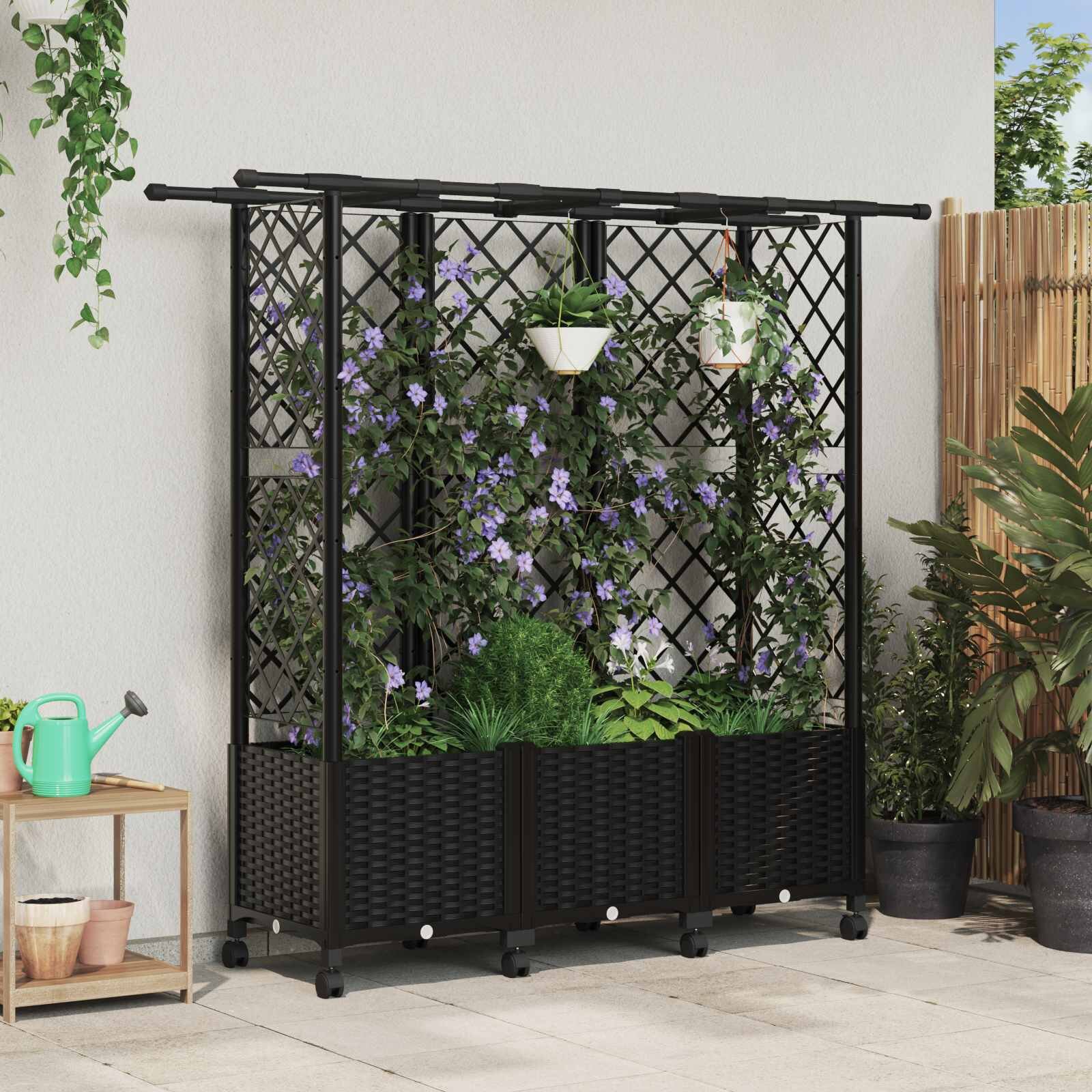 vidaXL Повдигнато легло с решетка и покривка Черно 1635 x 40 x 142 см