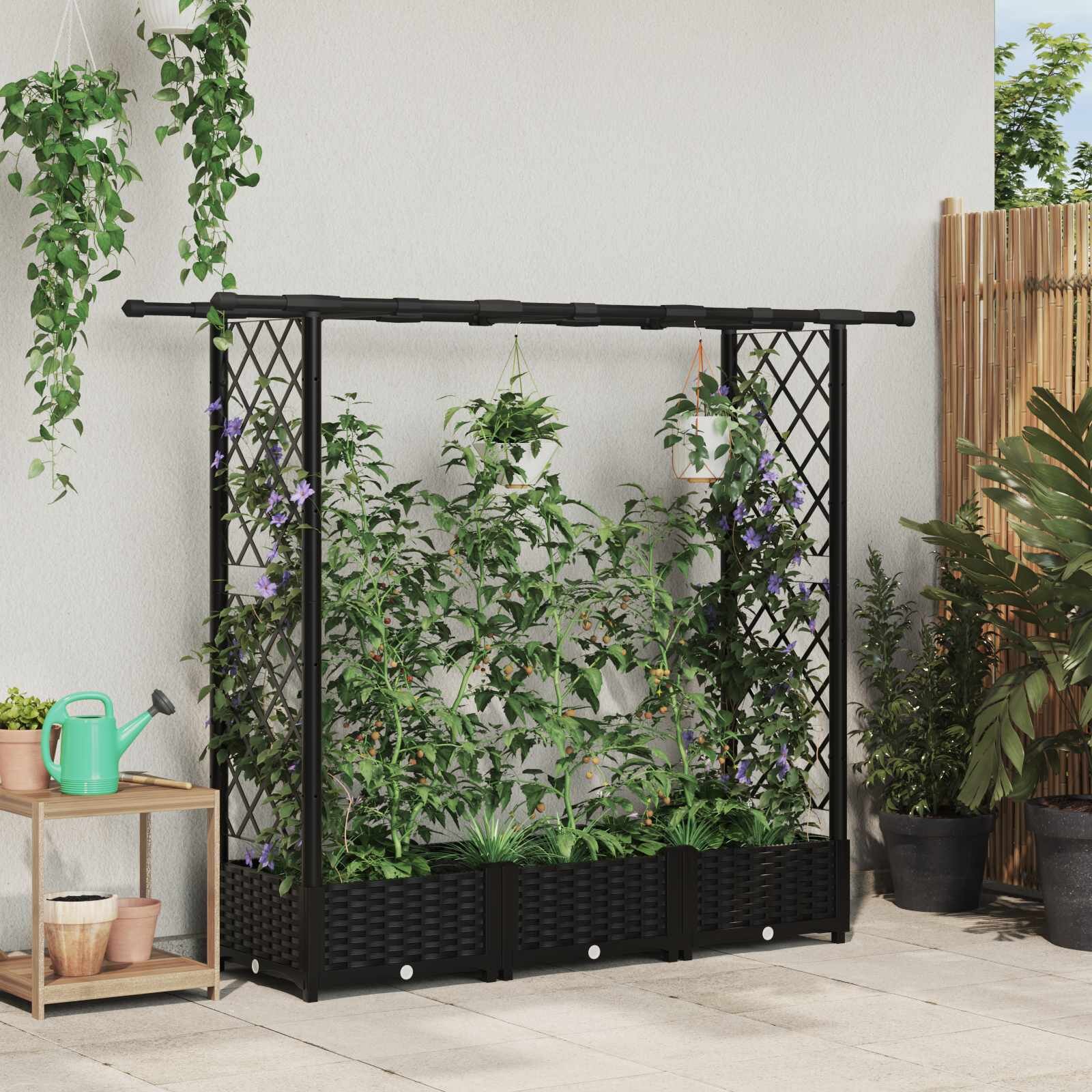 vidaXL Повдигнато легло с решетка и покривка Черно 164 x 40 x 121 см