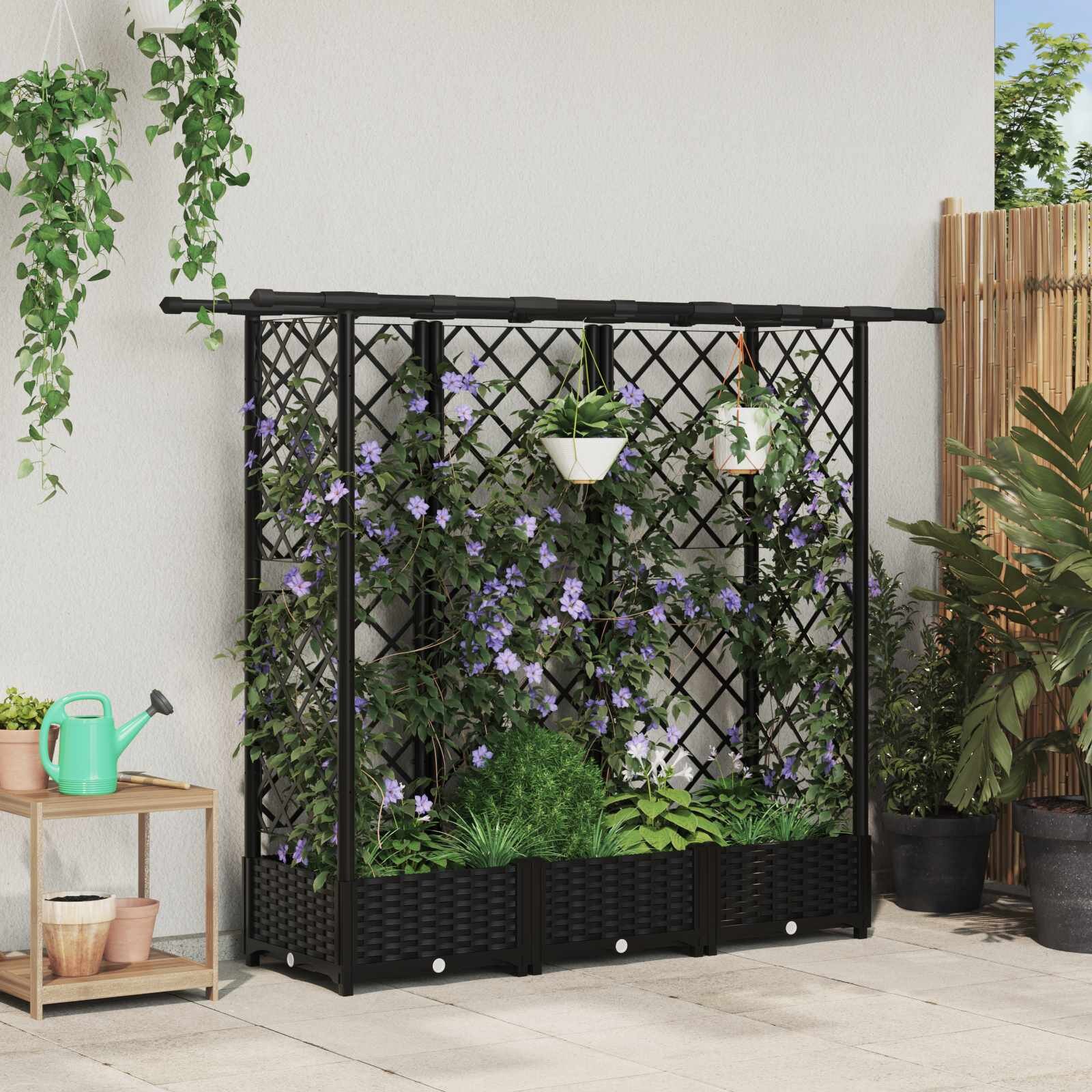 vidaXL Повдигнато легло с решетка и покривка Черно 164 x 40 x 121 см