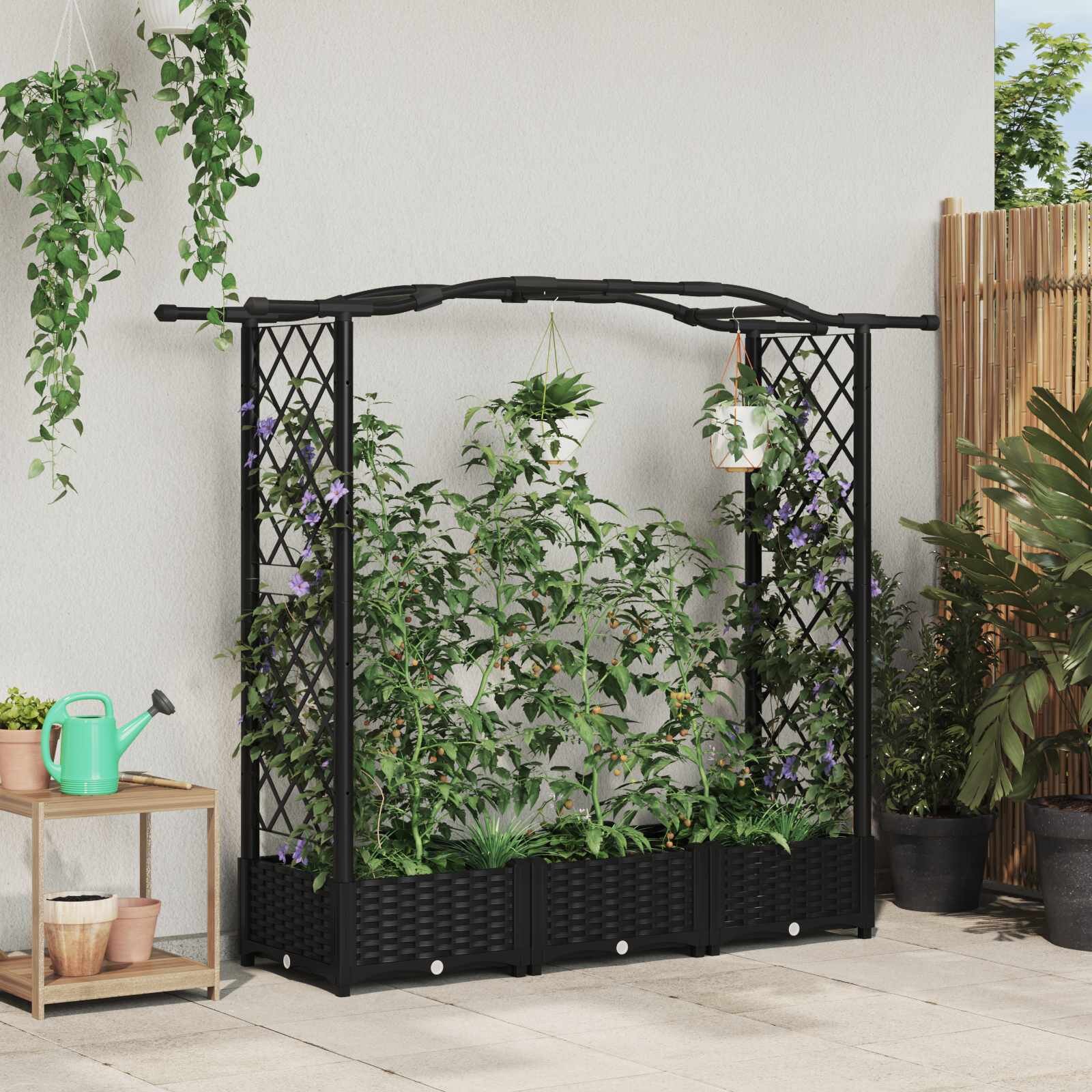 vidaXL Повдигнато легло с решетка и покривка Черно 169 x 40 x 123 см