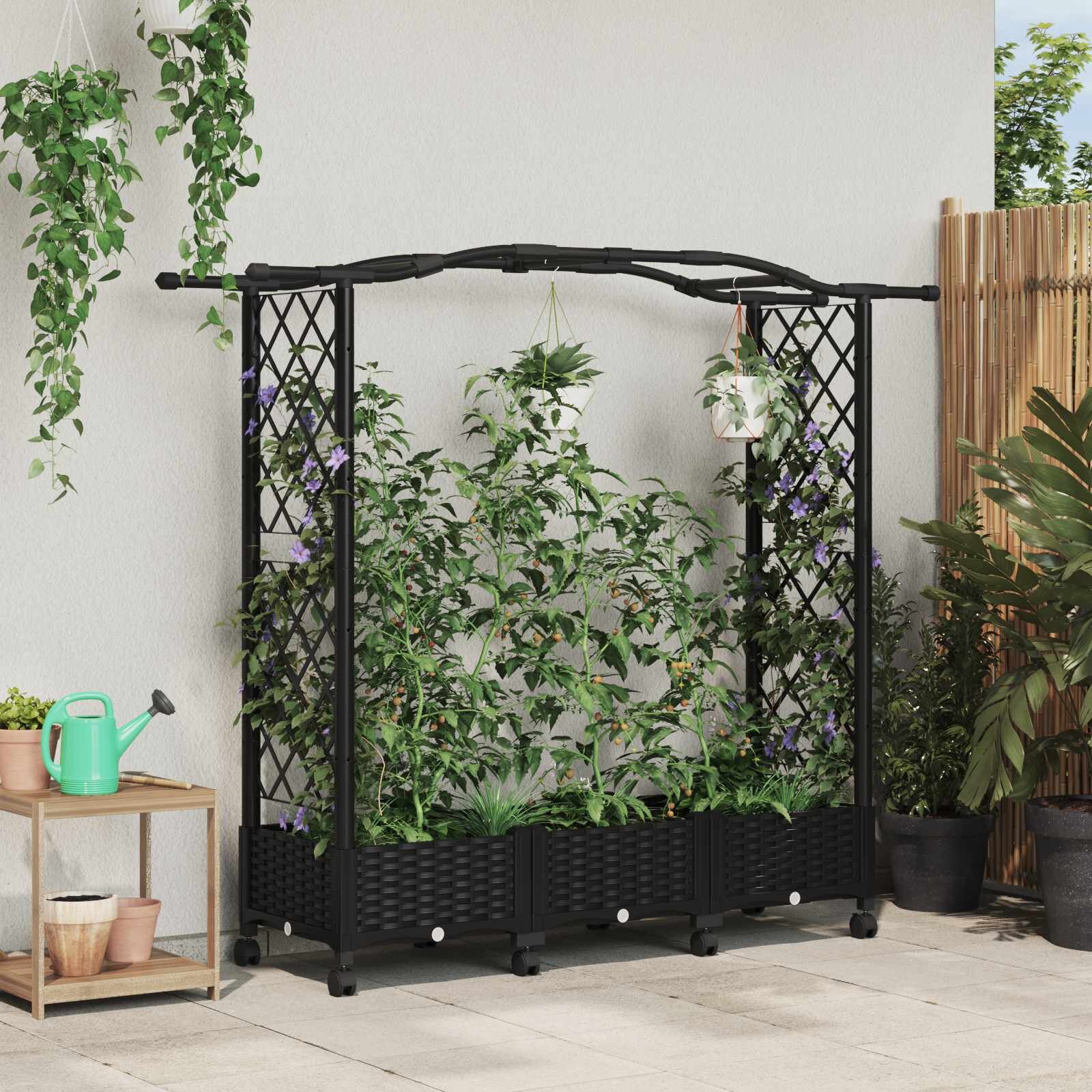 vidaXL Повдигнато легло с решетка и покривка Черно 169 x 40 x 129 см