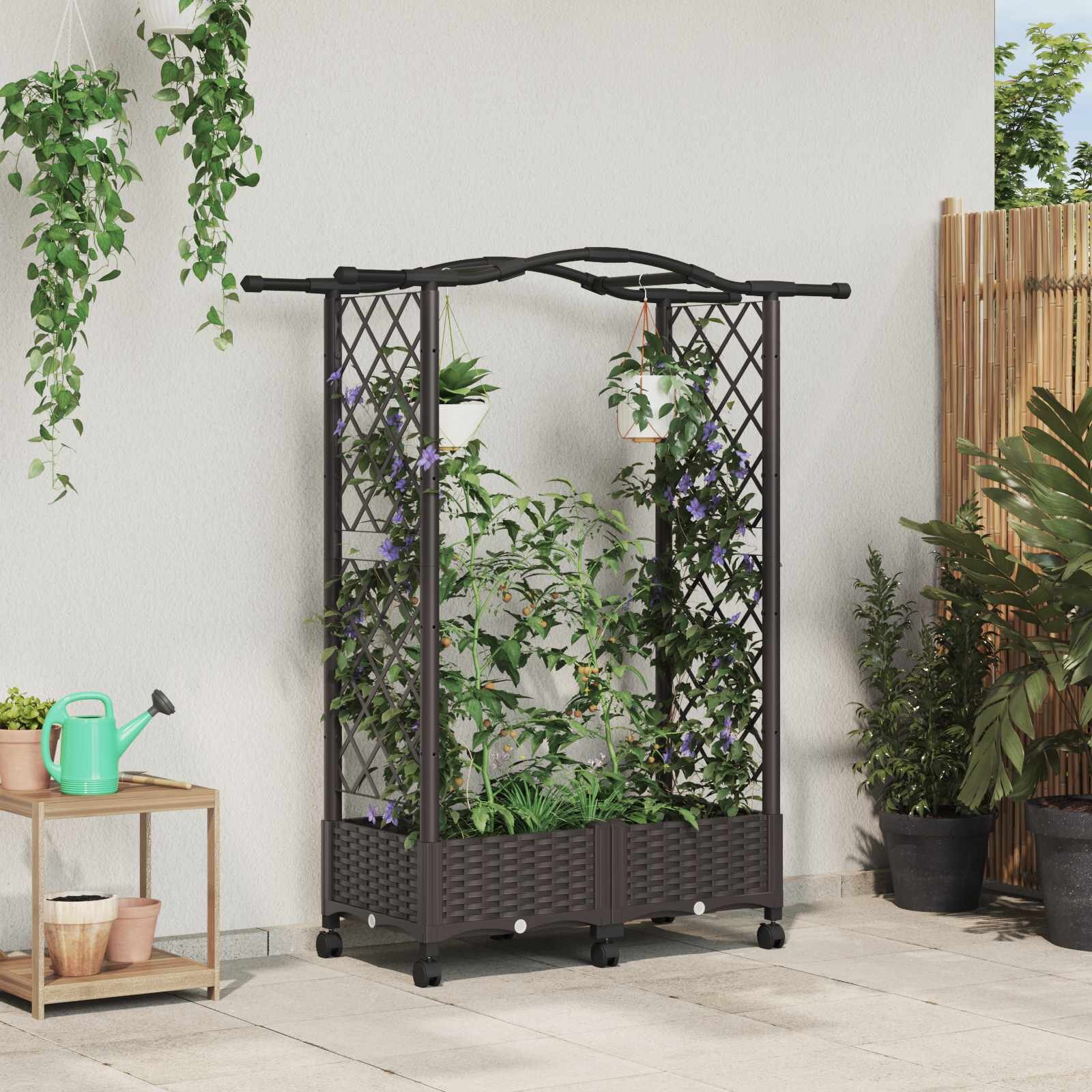 vidaXL Повдигнато легло с решетка и покривка Кафяво 124 x 40 x 129 см