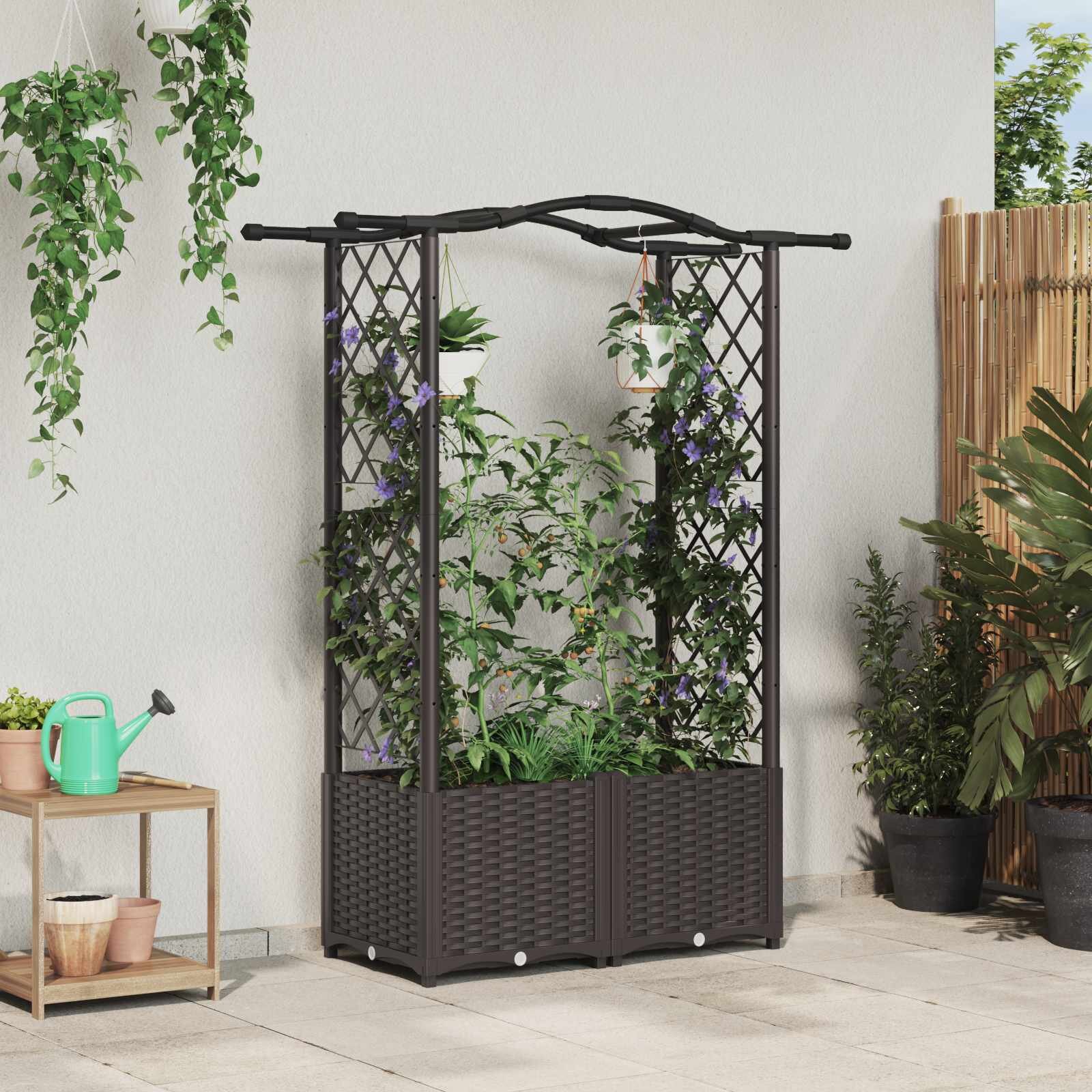 vidaXL Повдигнато легло с решетка и покривка Кафяво 125 x 40 x 138 см