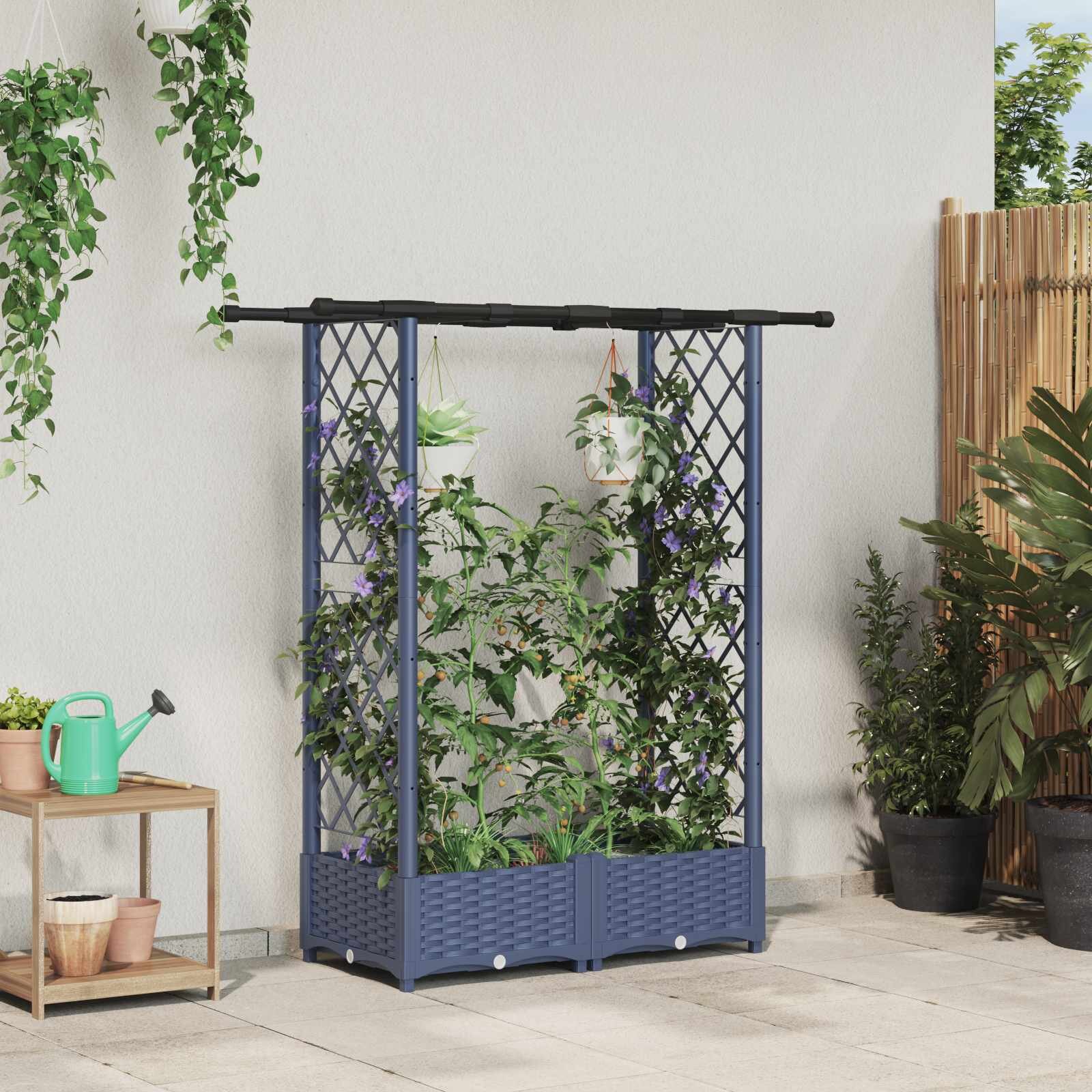 vidaXL Повдигнато легло с решетка и покривка Сиво 1225 x 40 x 121 см