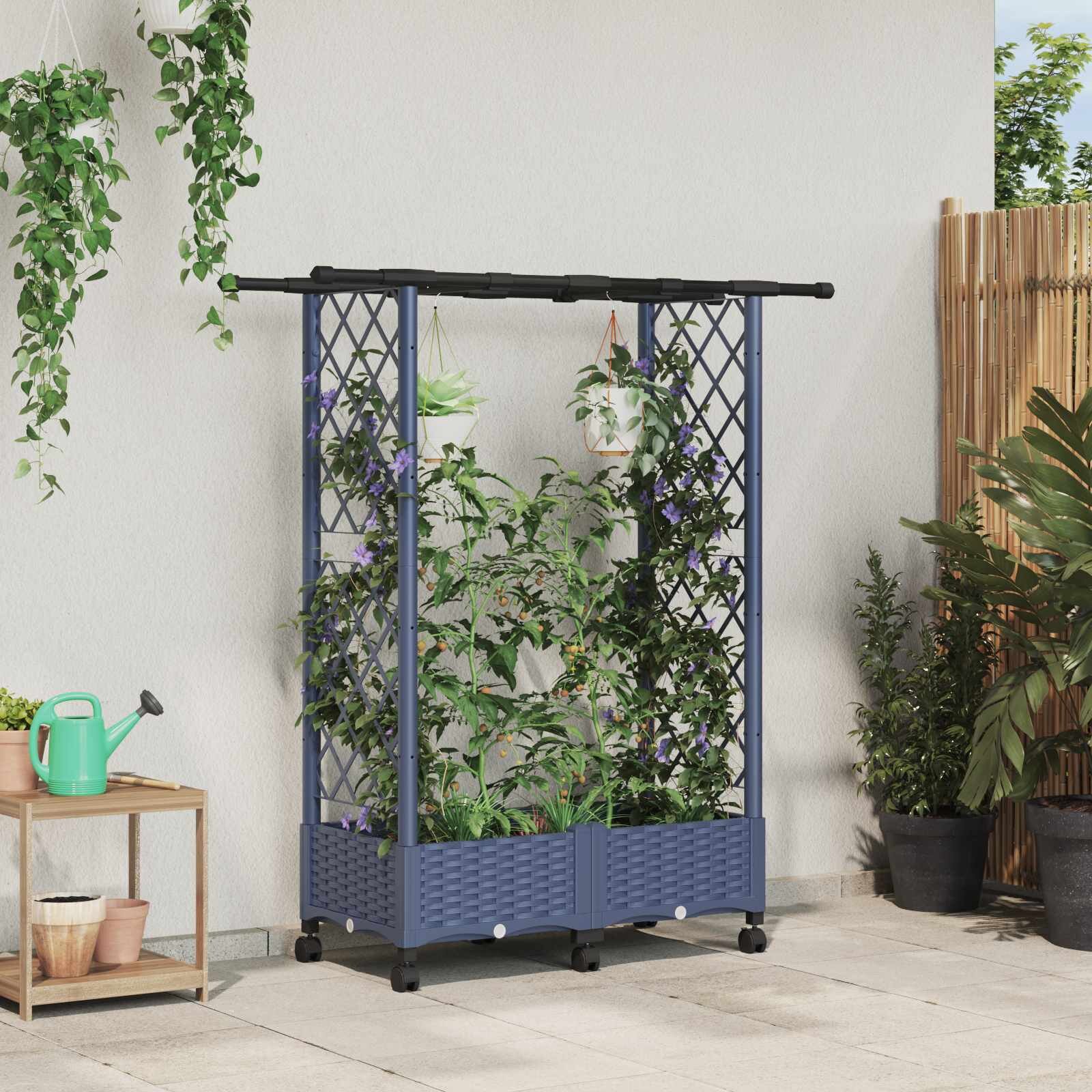 vidaXL Повдигнато легло с решетка и покривка Сиво 1225 x 40 x 127 см