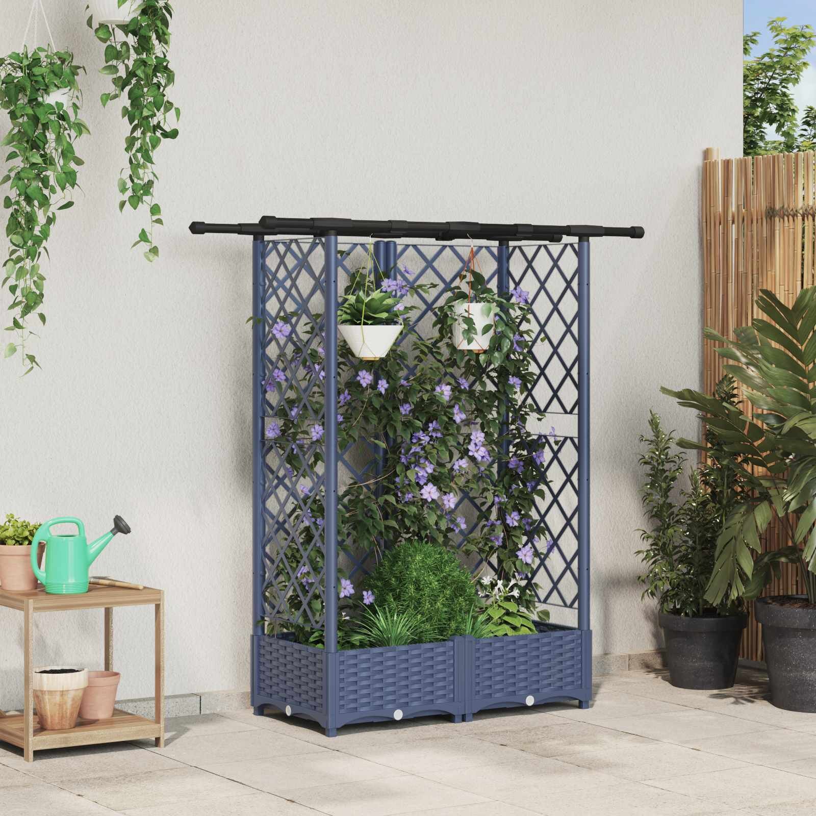 vidaXL Повдигнато легло с решетка и покривка Сиво 124 x 40 x 121 см ПП
