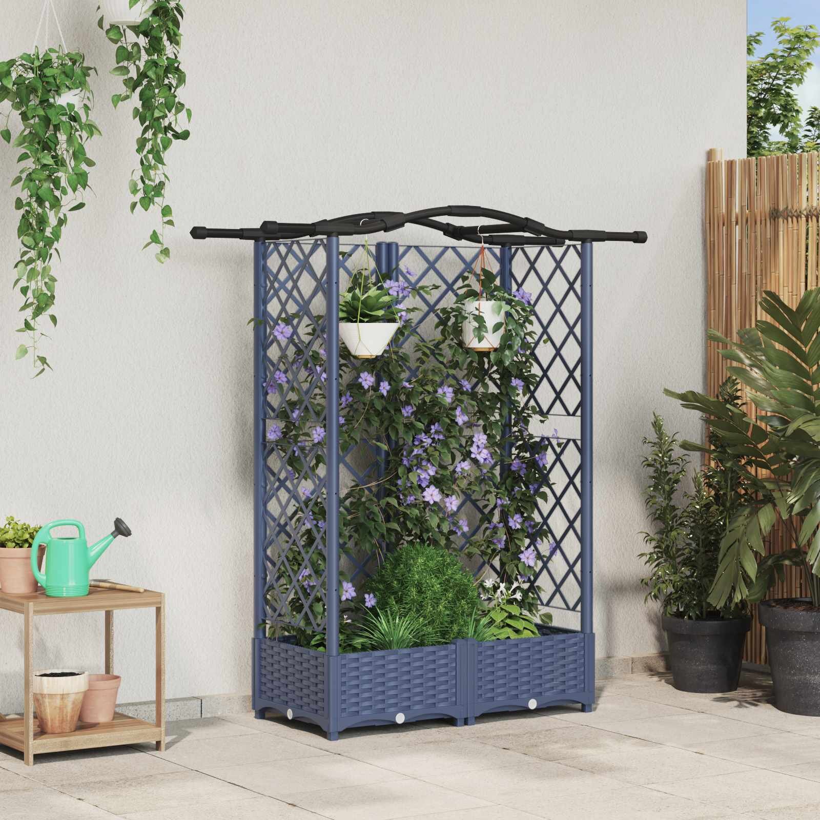vidaXL Повдигнато легло с решетка и покривка Сиво 124 x 40 x 123 см ПП