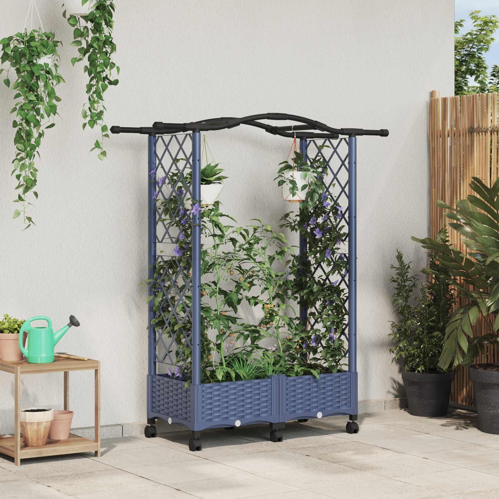 vidaXL Повдигнато легло с решетка и покривка Сиво 124 x 40 x 129 см ПП
