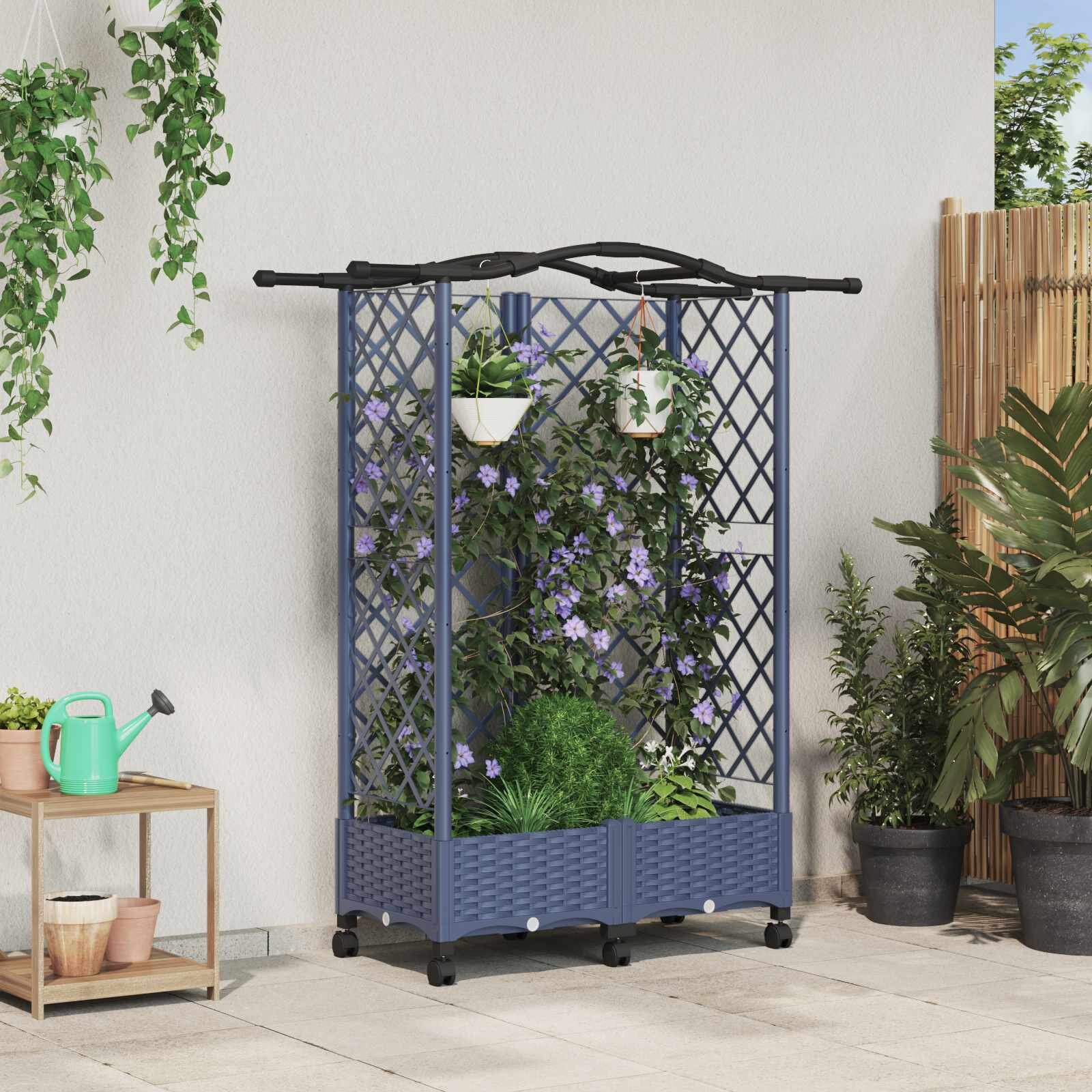 vidaXL Повдигнато легло с решетка и покривка Сиво 124 x 40 x 129 см ПП