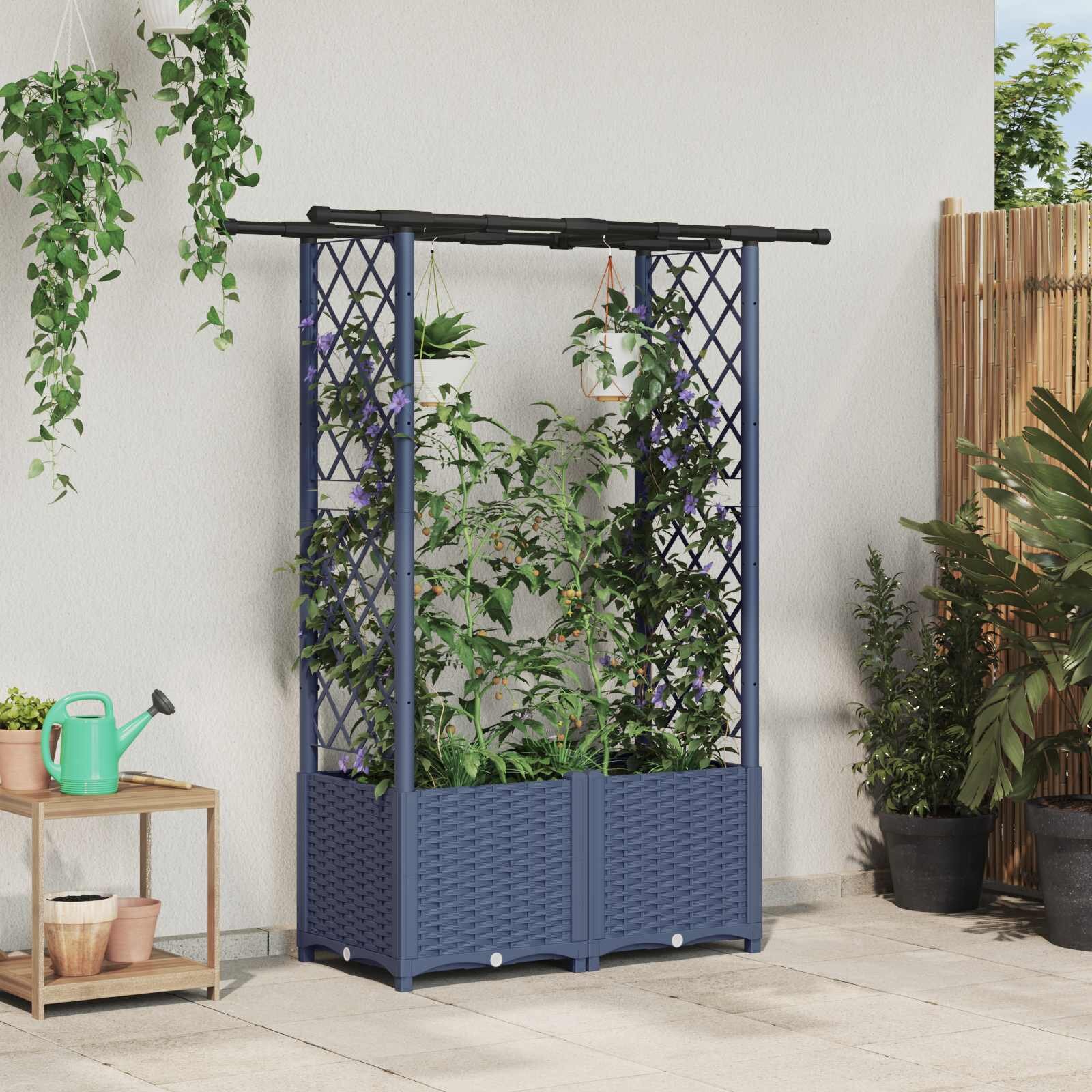 vidaXL Повдигнато легло с решетка и покривка Сиво 1245 x 40 x 136 см